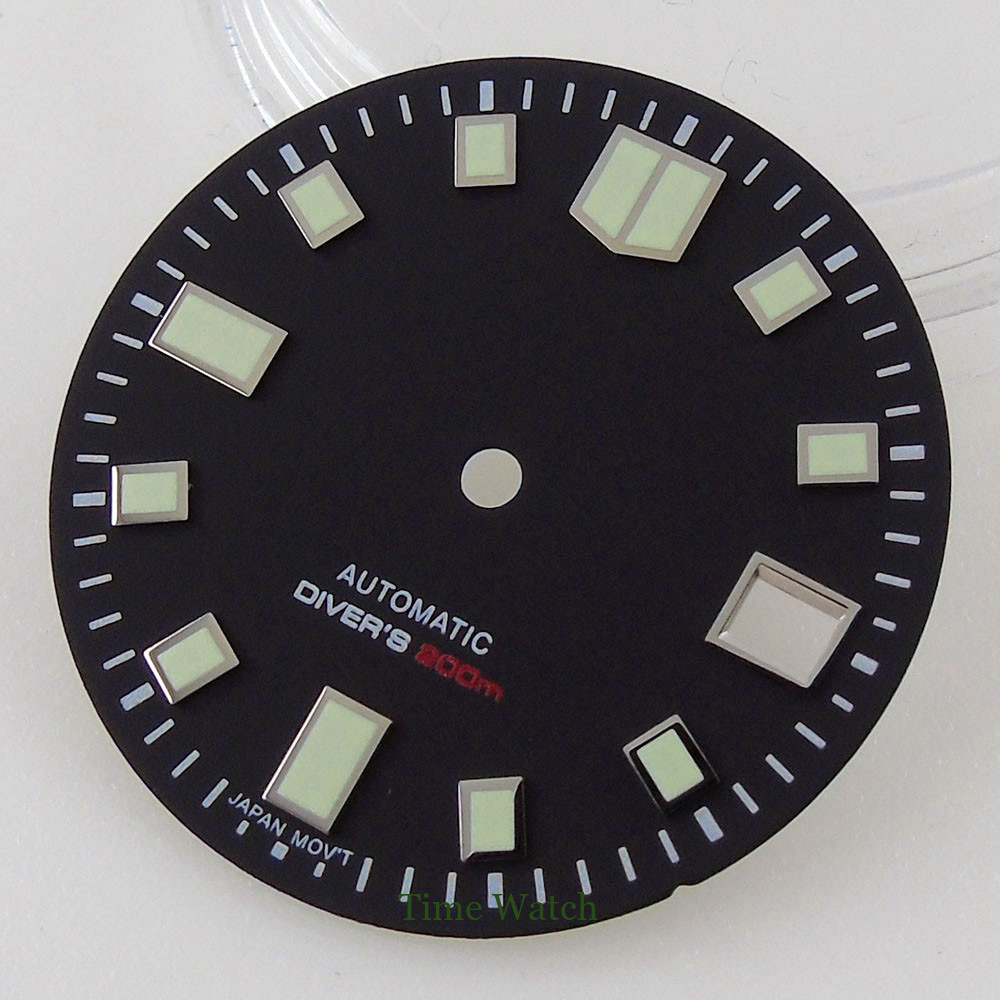 Fit For NH35/NH35A Movement Green Luminous 29mm Black Watch Dial Face Date