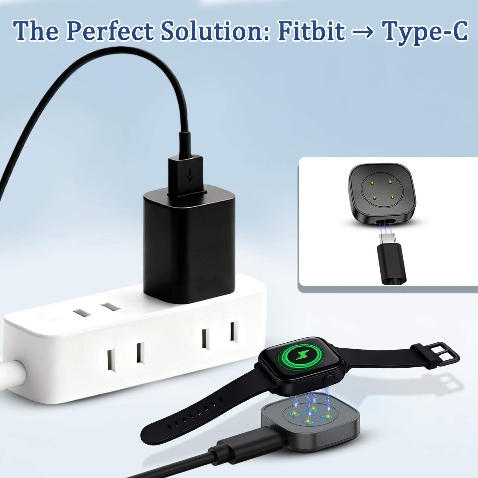 2 Pack Type-C Charger Adapter for Fitbit Versa 4/3 & Fitbit Sense 2/1 Charger…