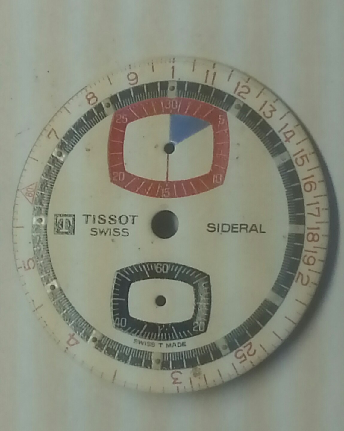 Vintage Tissot Omega Sideral Bullhead Chronograph dial
