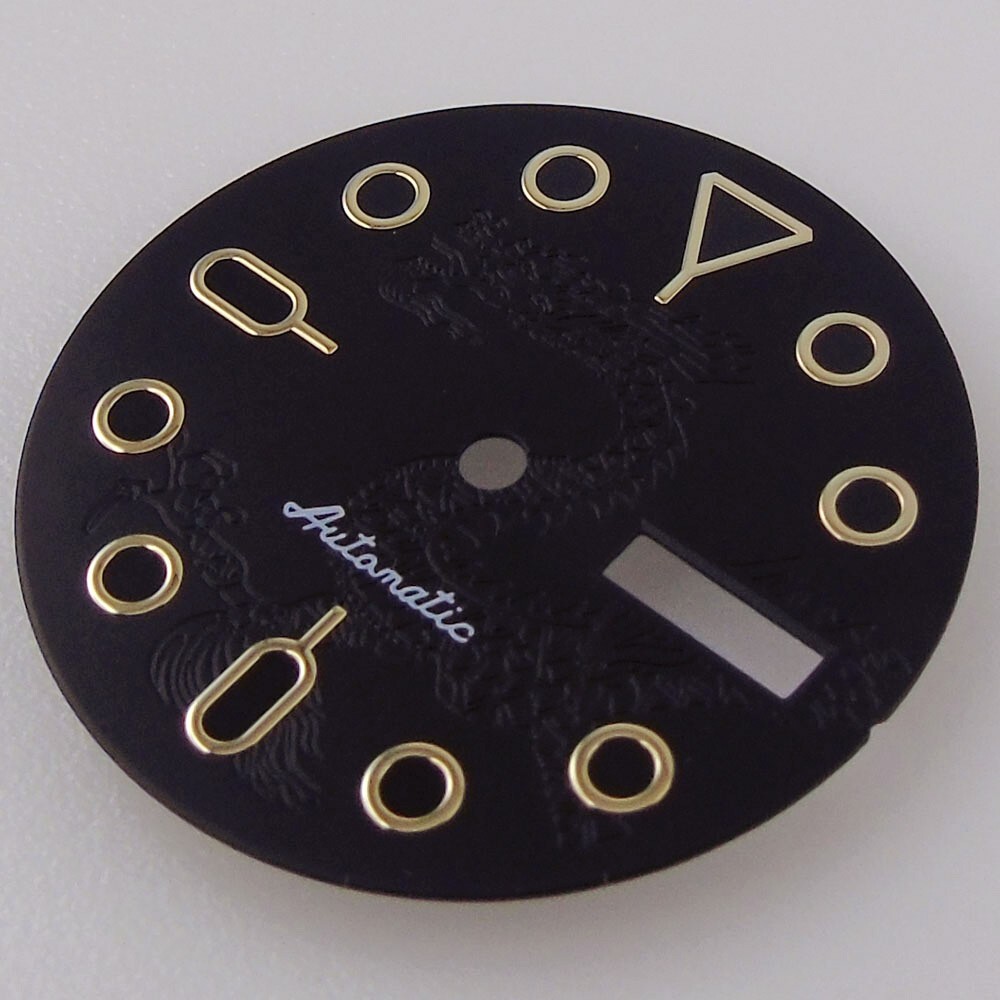 29mm Black Golden marks Dial Dragon Print Fit SKX Style NH36 NH36A movement