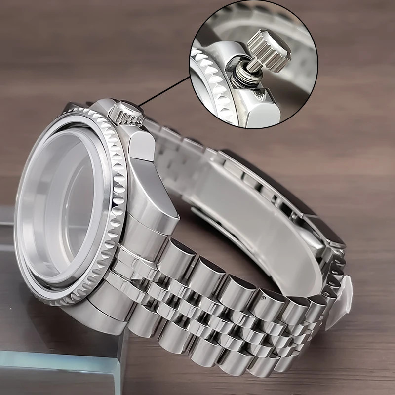 40mm NH35 Sub GMT Watch Case Jubilee Stainless Steel Sapphire Mod Strap NH36