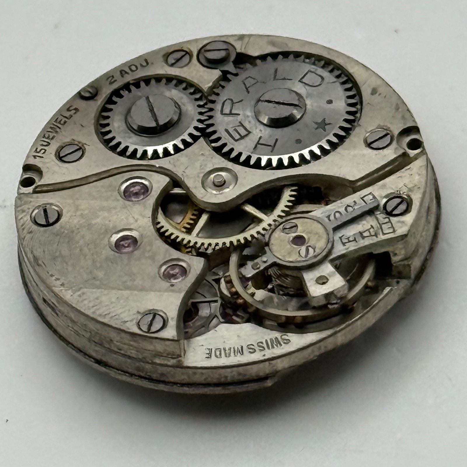 Herald Watch Movement Buser 15 Jewels 2 ADJ Swiss Vintage Parts Repair 23.2mm