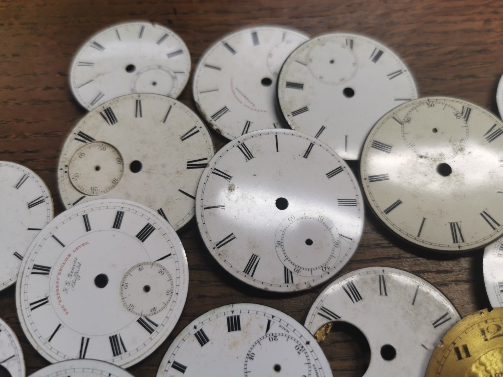 Pocket Watch Dials, Mostly Ceramic, Used, Various Sizes, Watchmaker Parts #R678