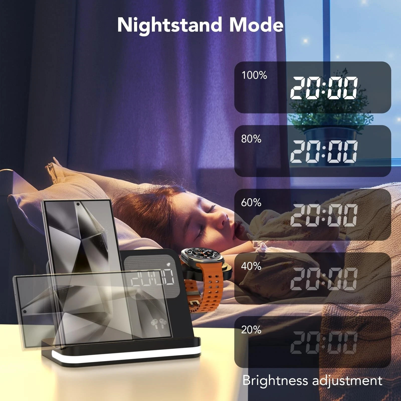 4 in 1 Wireless Charger with Alarm Clock Compatible for Galaxy Watch 8/7/Ultr…