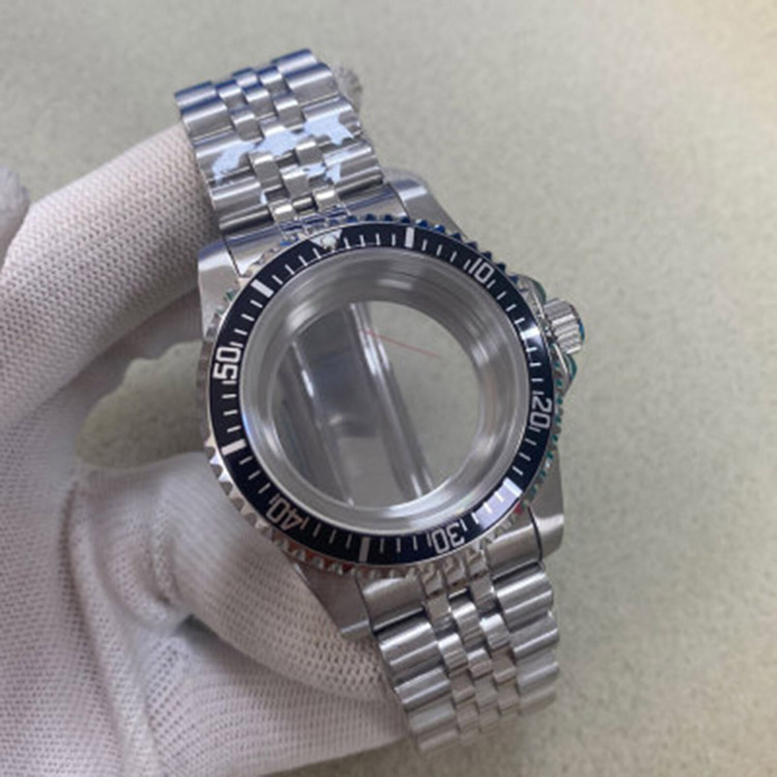 For NH35 Movement Steel Watch Case+Vintage Flat Glass Bottom+Five Baht Strap