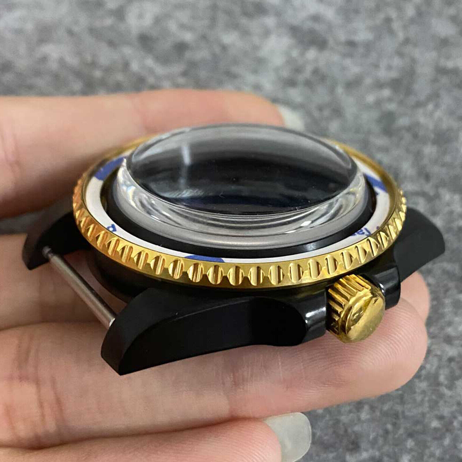 40MM SUB PVD Watch Case Black Gold Sapphire Glass Watch Case for NH35/NH36