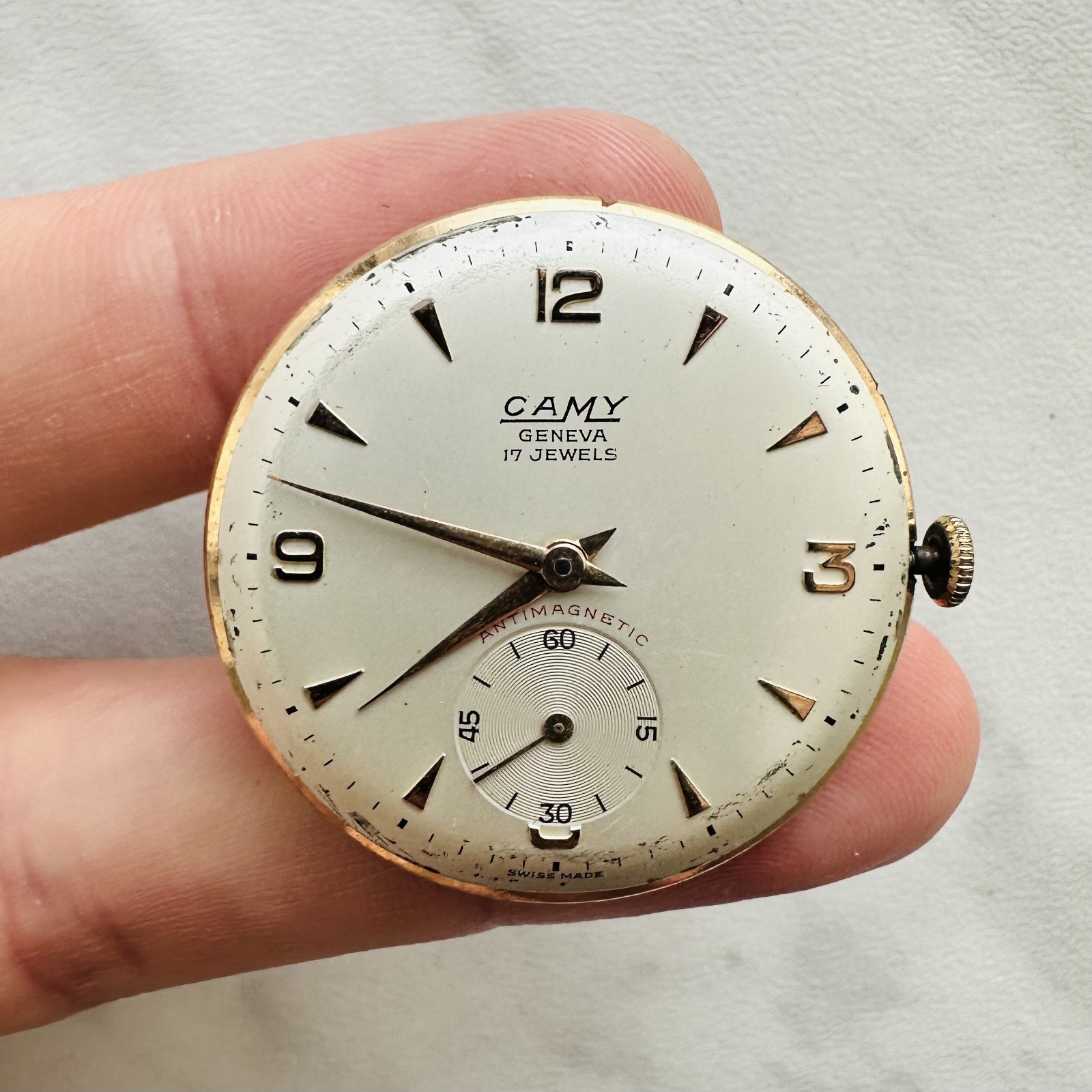 CAMY GENEVA Movement +Dial Repair vtg Swiss Watch Mechanism Classic 17 jewels