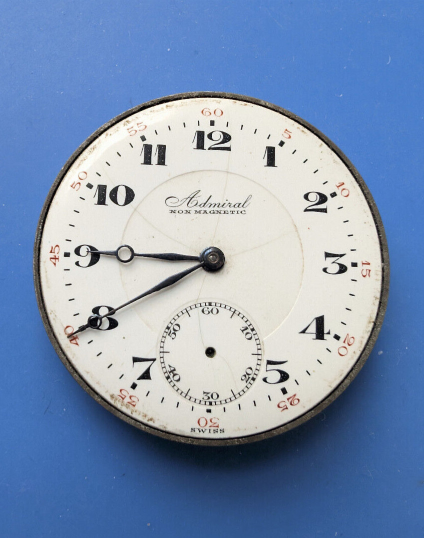 VINTAGE SWISS TACY ADMIRAL 39.5MM POCKET WATCH MOVEMENT FOR PARTS