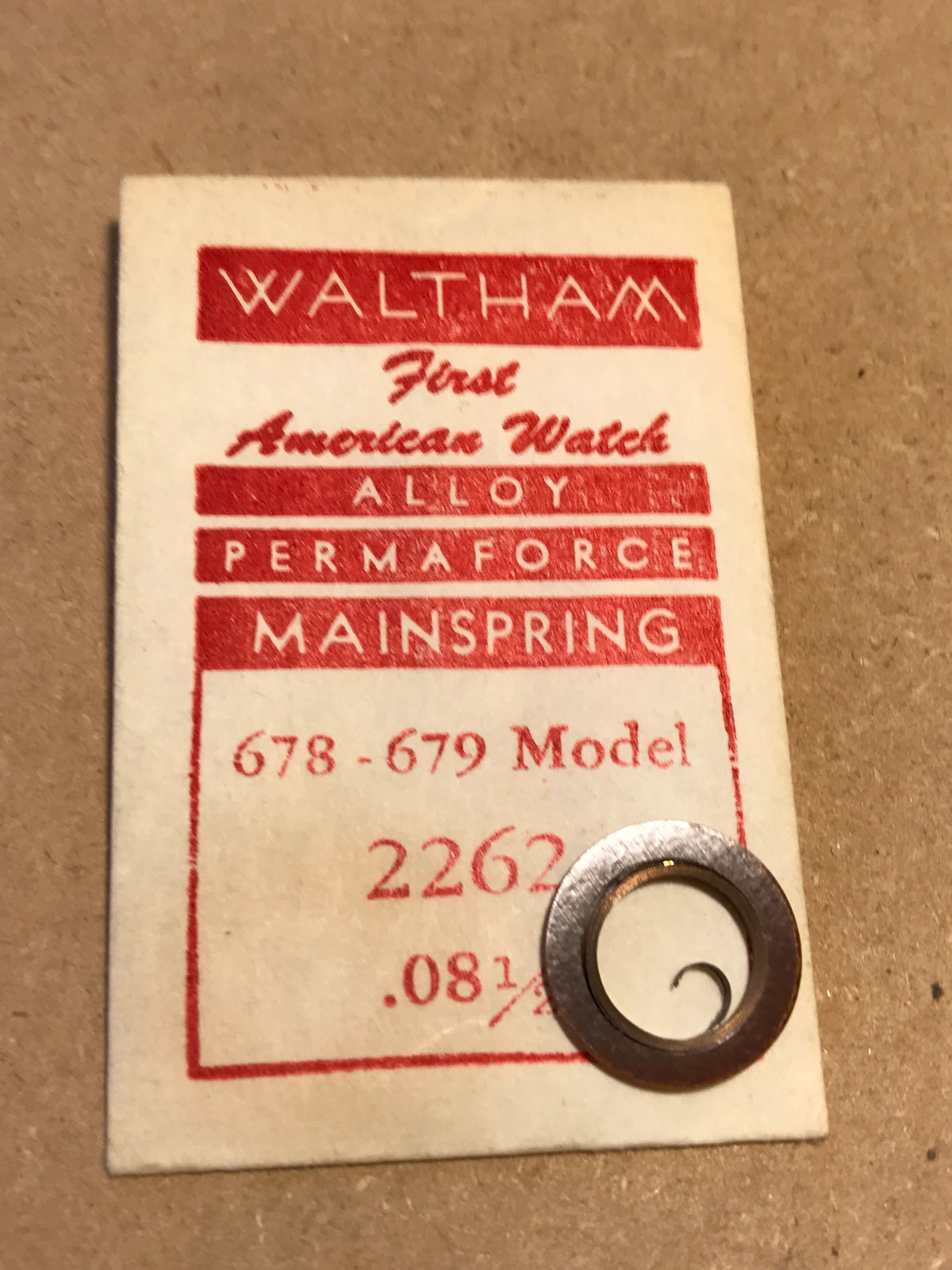 Waltham Factory Mainspring for Model 678 – 679 Movements No. 2262 – Alloy