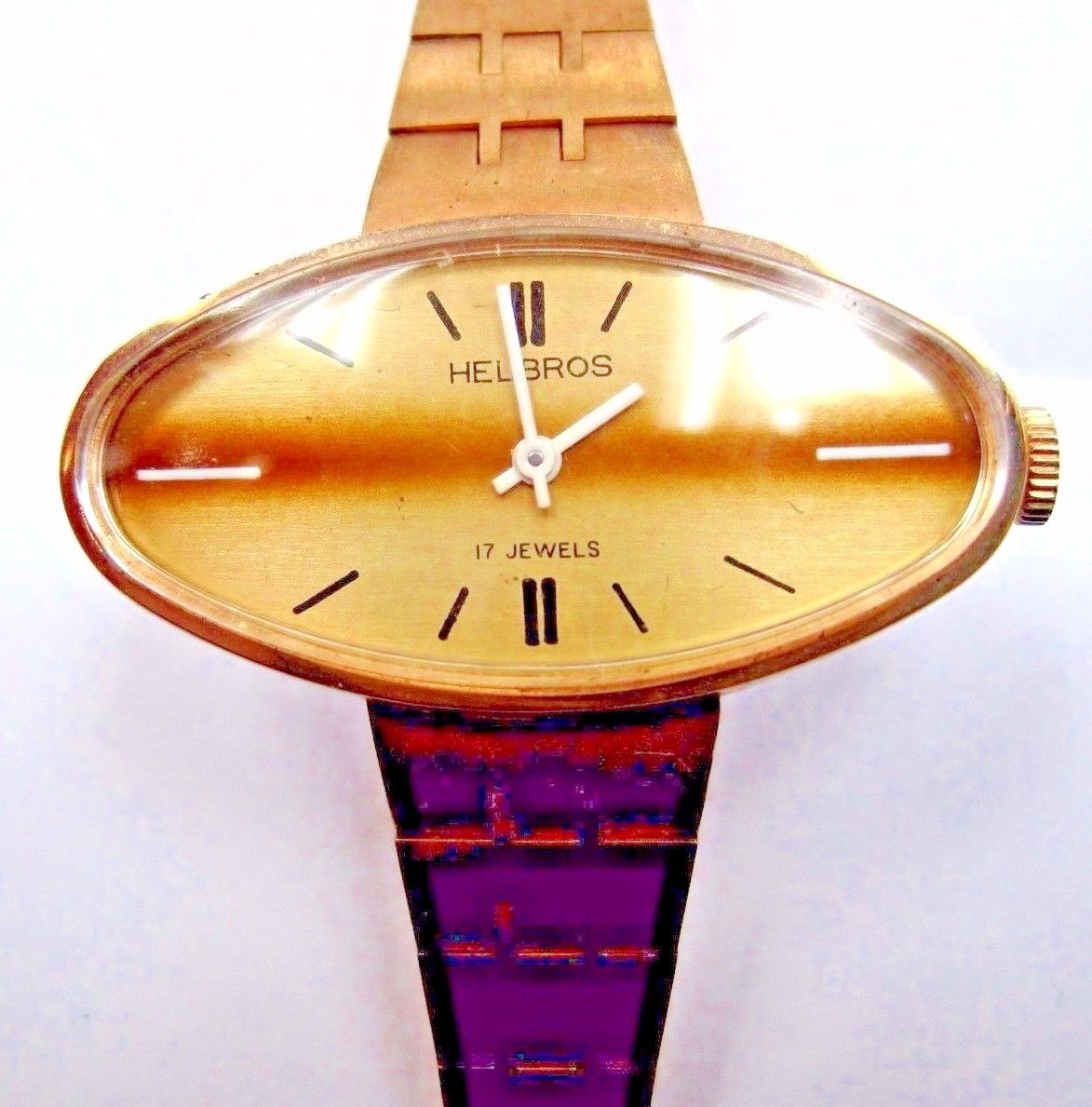 Antique Ladies Helbros 1970’s Wrist Watch Yellow base Metal,17 jewels.