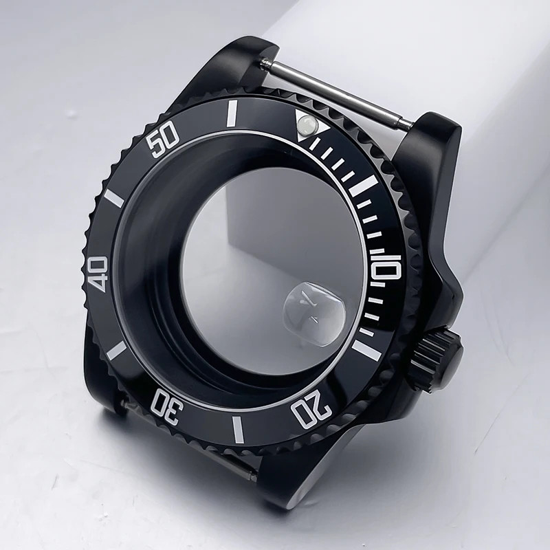40Mm NH35 Watch Case All Black Sub Style Rubber Strap Sapphire Crystal Stainless