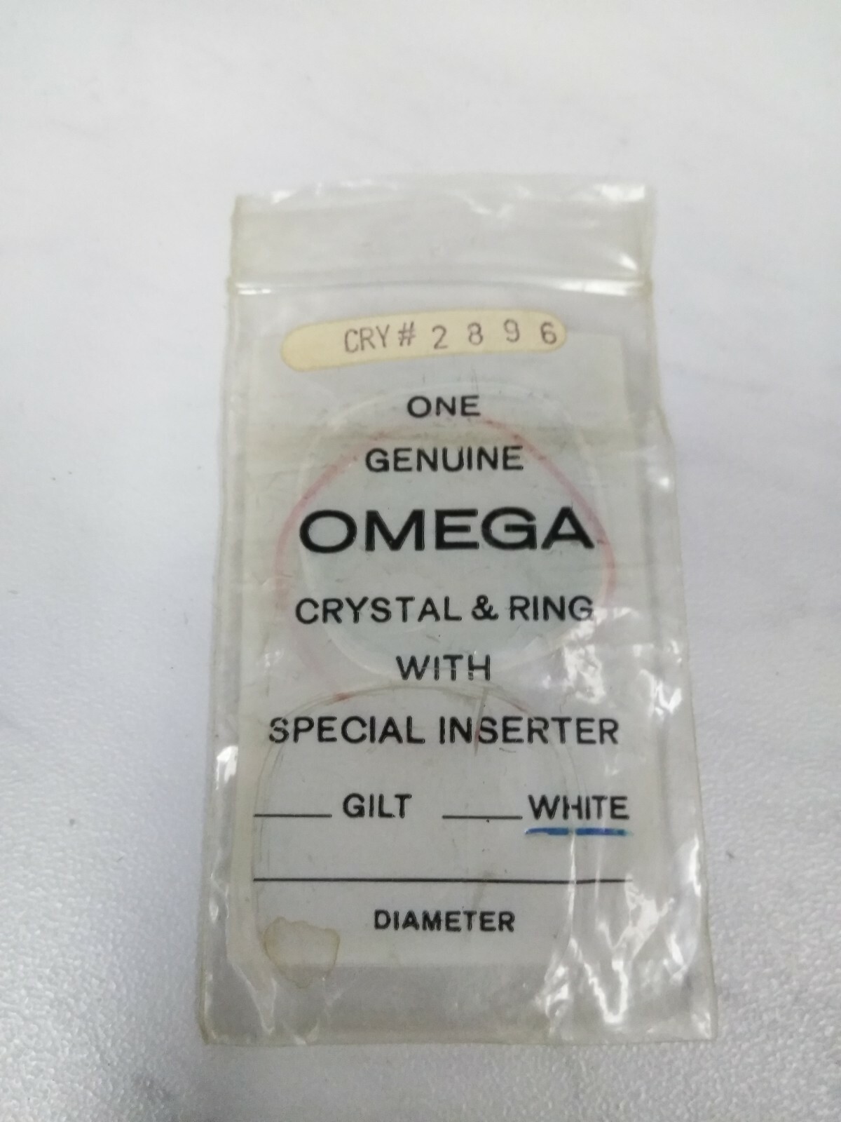 OMEGA CRY # 2896 WATCH CRYSTAL WHITE RING , GASKET INCLUDED