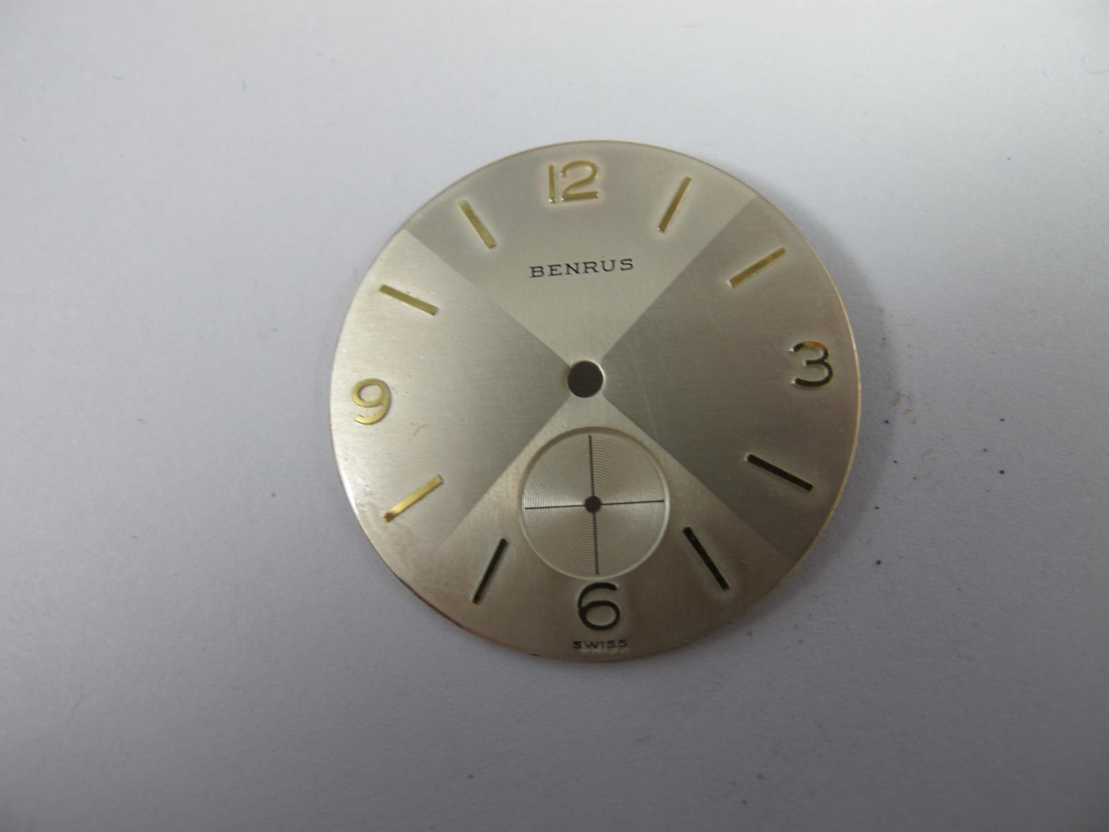 BENRUS MENS VINTAGE SILVER COLOR OLD STOCK QUAD X PATTERN WATCH DIAL 28.5MM