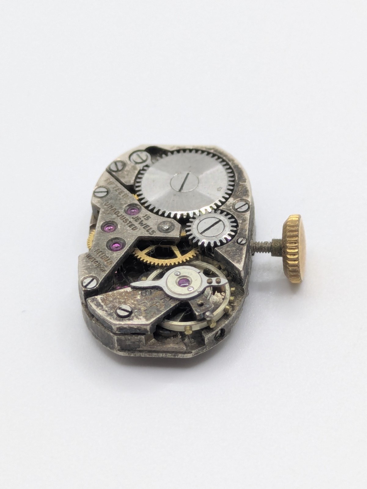 F302 Milus 15 Jewel Manual Watch Movement Swiss Made No Dial Untested 15.1mm