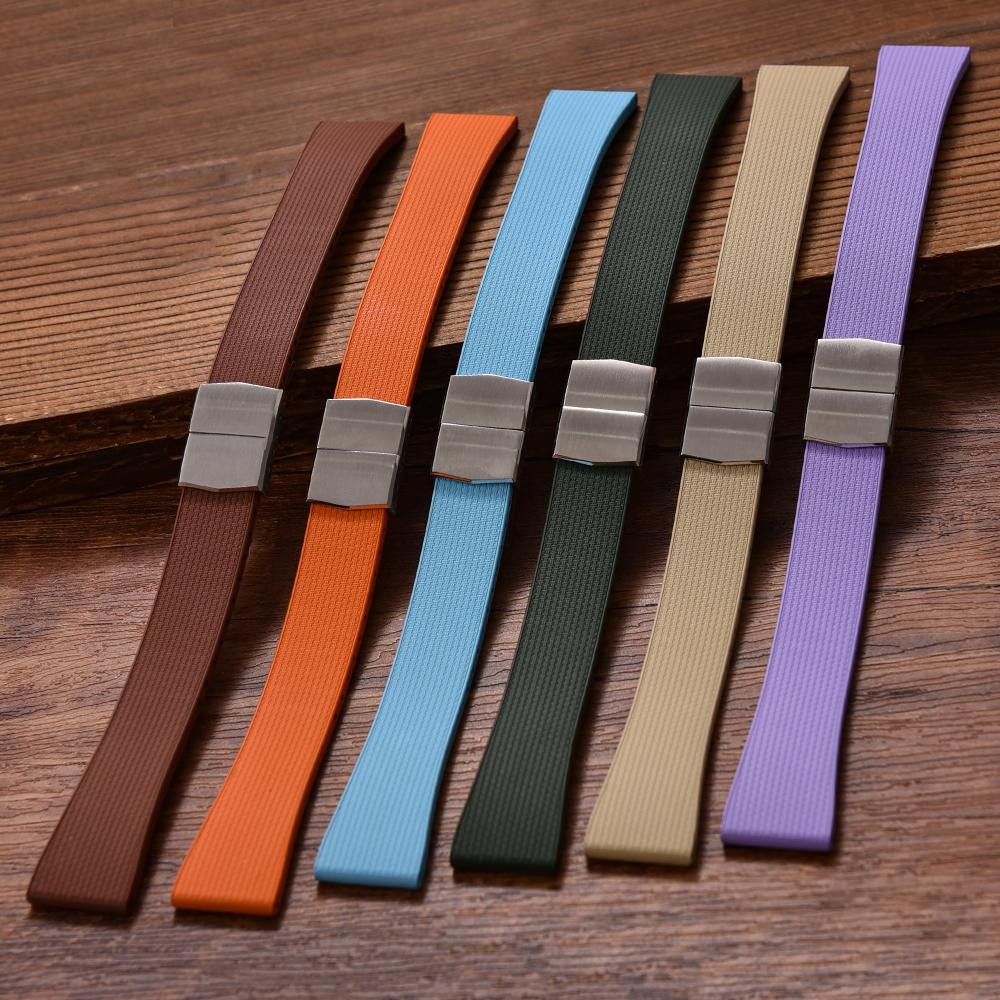 20mm Rubber Watch Strap Quick Release Butterfly Clasp Trim-to-fit Adjustable