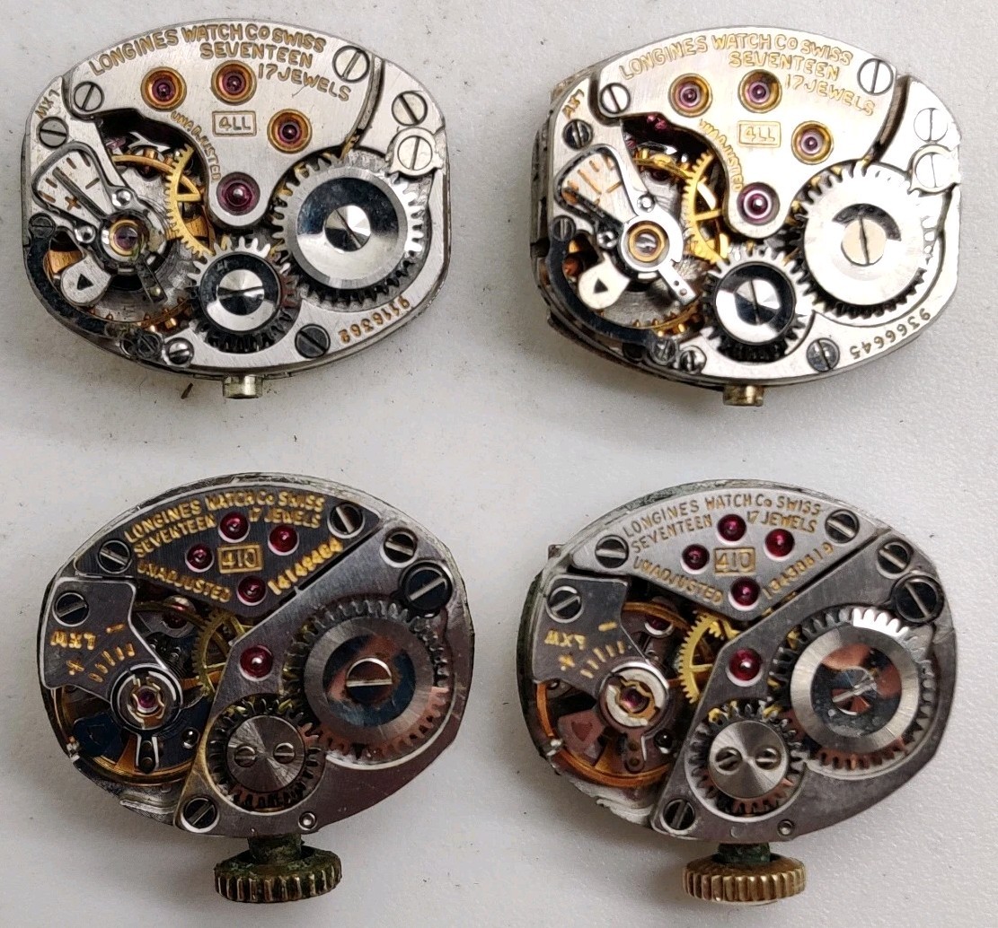 Lot Of 4 Longines Cal. 410 4LL movements Run For Repair