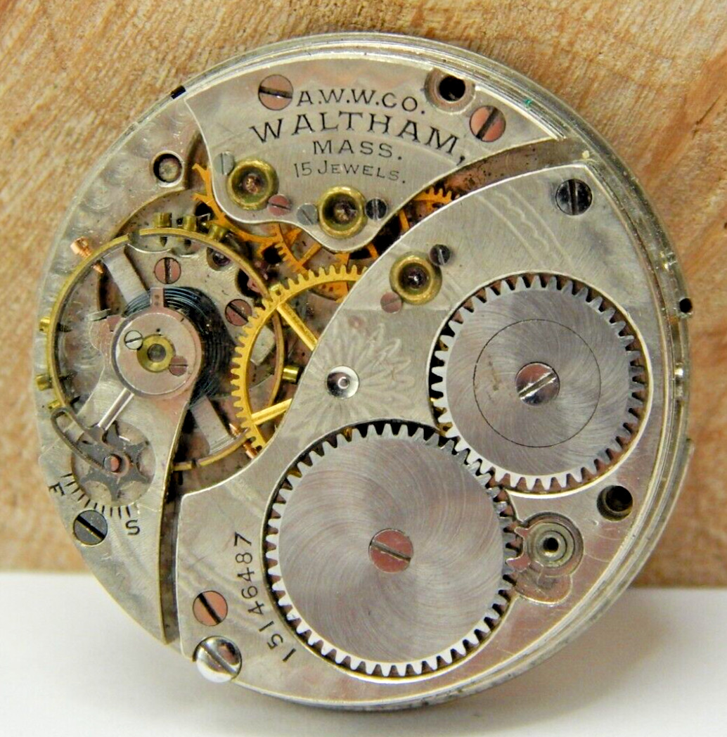 Vintage Waltham 165 15 jewel 0s hunting pocket watch movement with dial & hands
