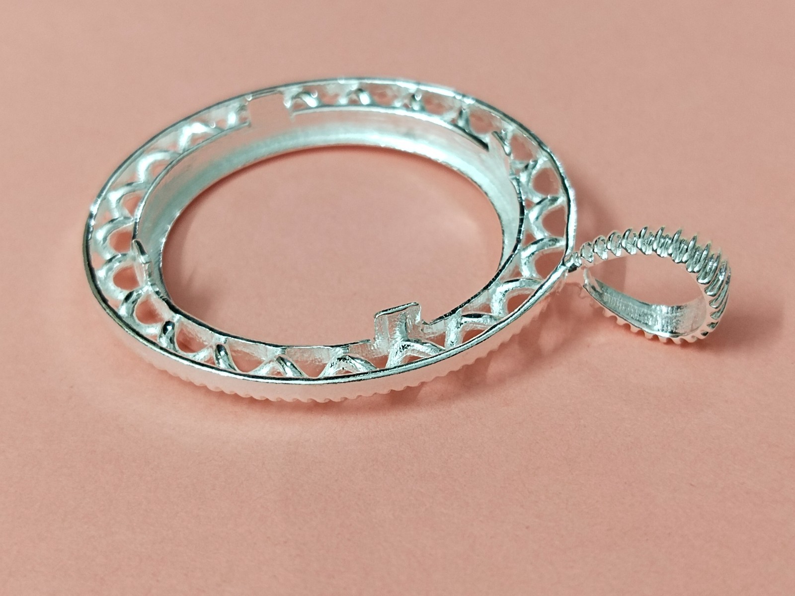925 Sterling Silver Round Bezel Pendant Blank Bezel holder Coin Connector