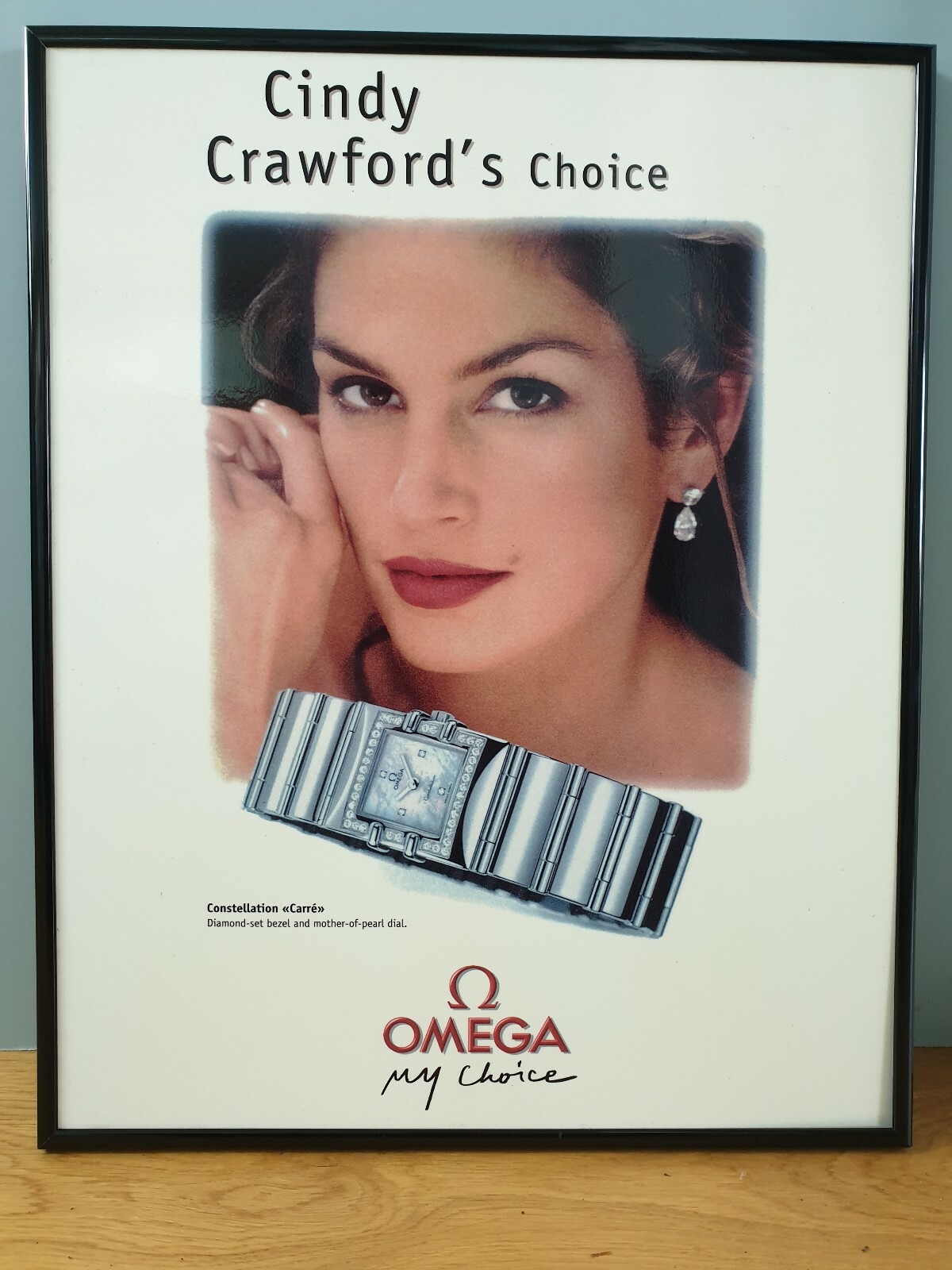 Omega Watch Main Dealers Shop Display – Framed Picture of Cindy Crawford – RARE!