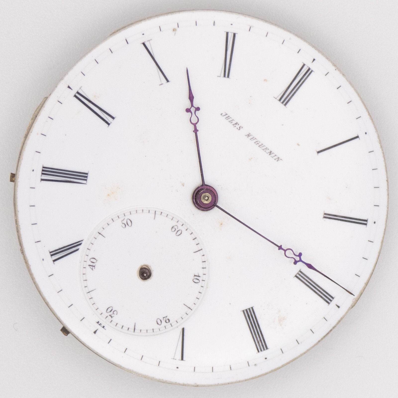 Jules Huguenin 36 x 8.6 mm Key W / S Antique Pocket Watch Movement, Keeps Time