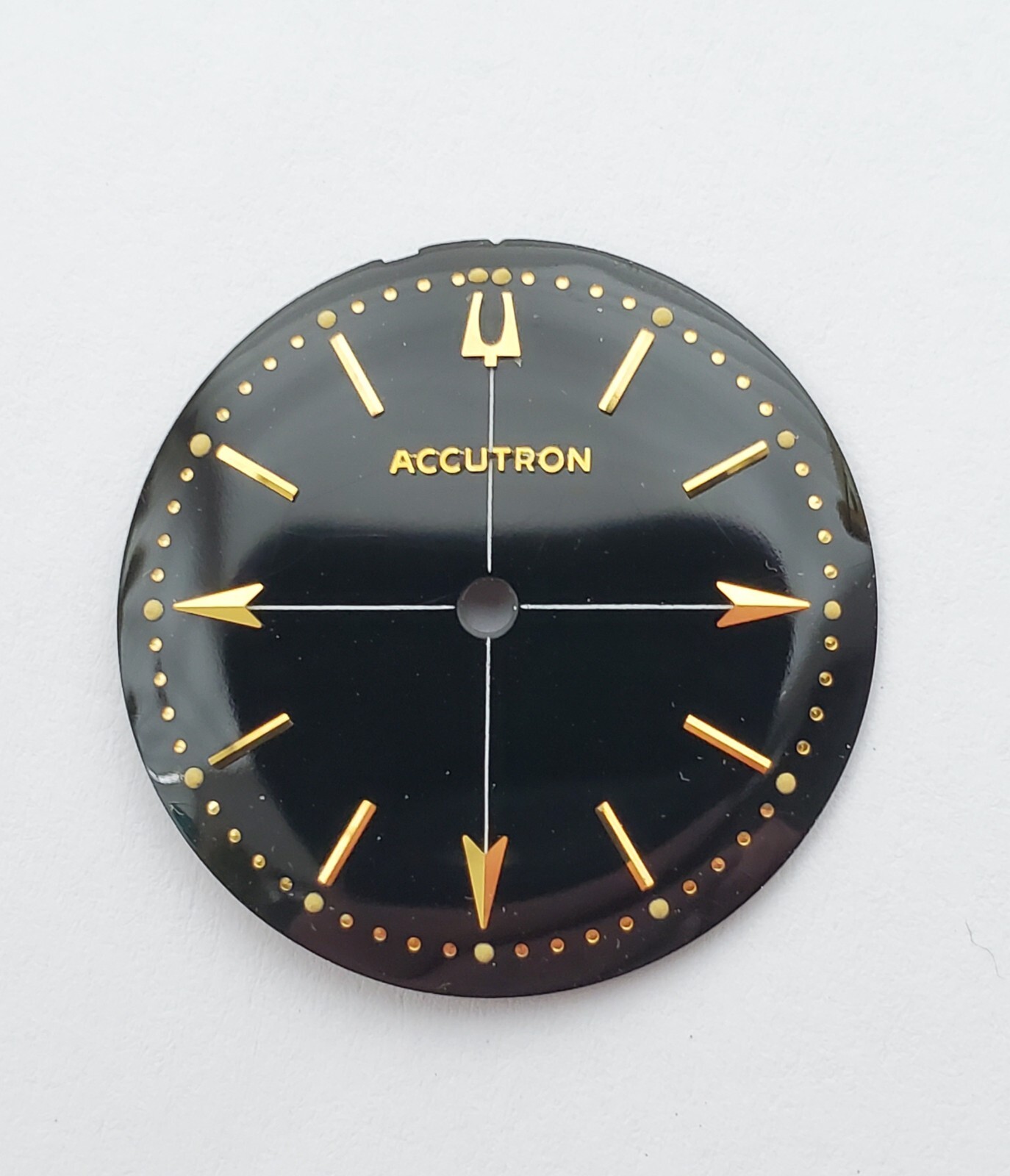 Genuine New Old Stock Glossy Black Accutron 214 Dial w/ Raised Gold Markers