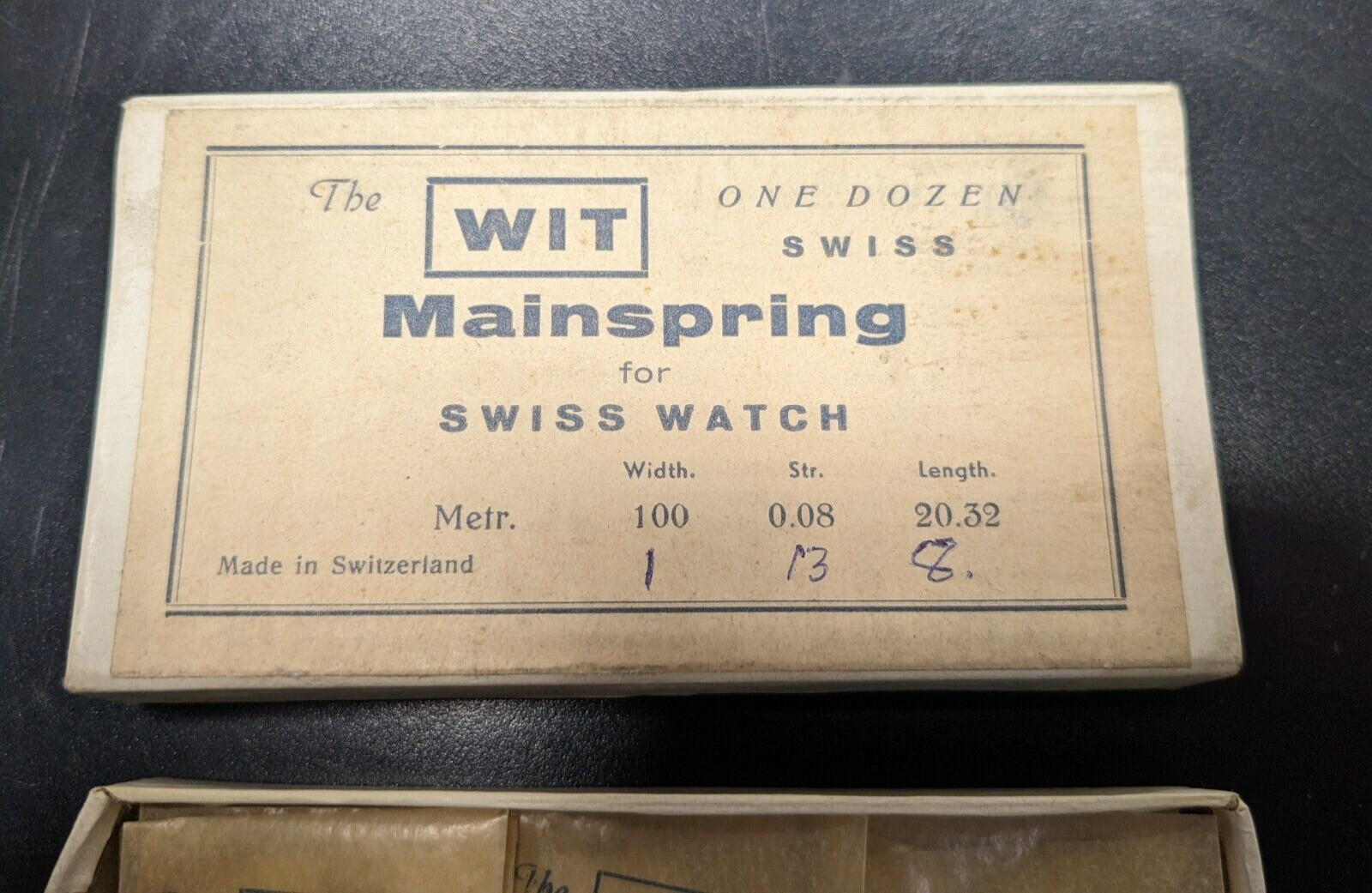 Box of 12 NOS WIT Mainsprings For Swiss Watches 1 x 13 x 8 – 100x.08×20.32