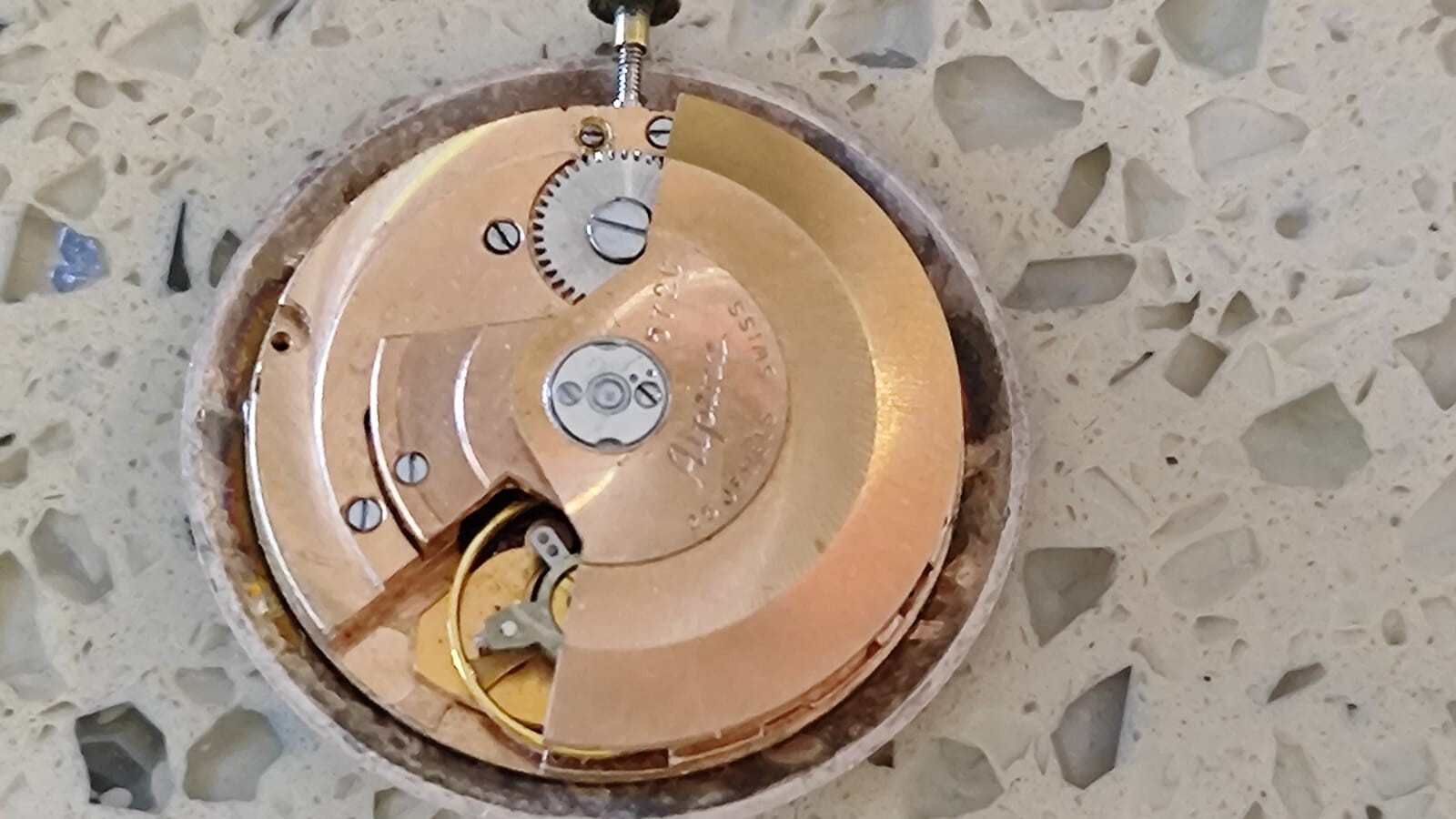 Alpina 572C-Vintage MOVEMENT with Dial Work & Stop FOR PARTS USED