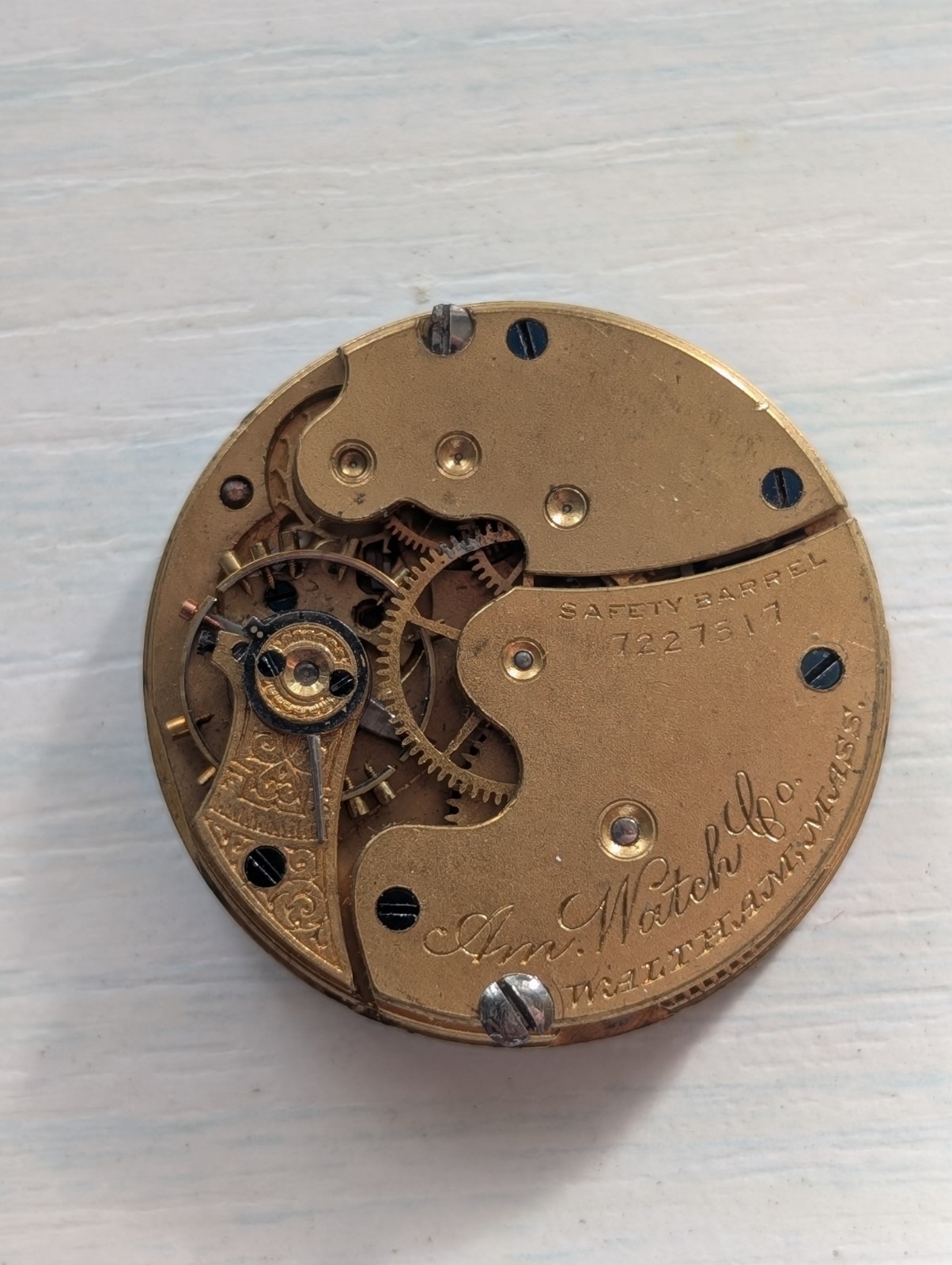 Waltham Grade AM.W.Co Model 1891 0S 7J Pocket Watch Movement (Runs/Untested)