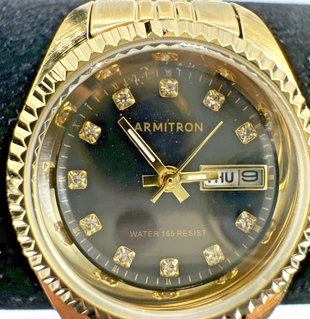 Armitron Women’s Genuine Crystal Accented Bracelet Watch, 75-2475 Gold/Black