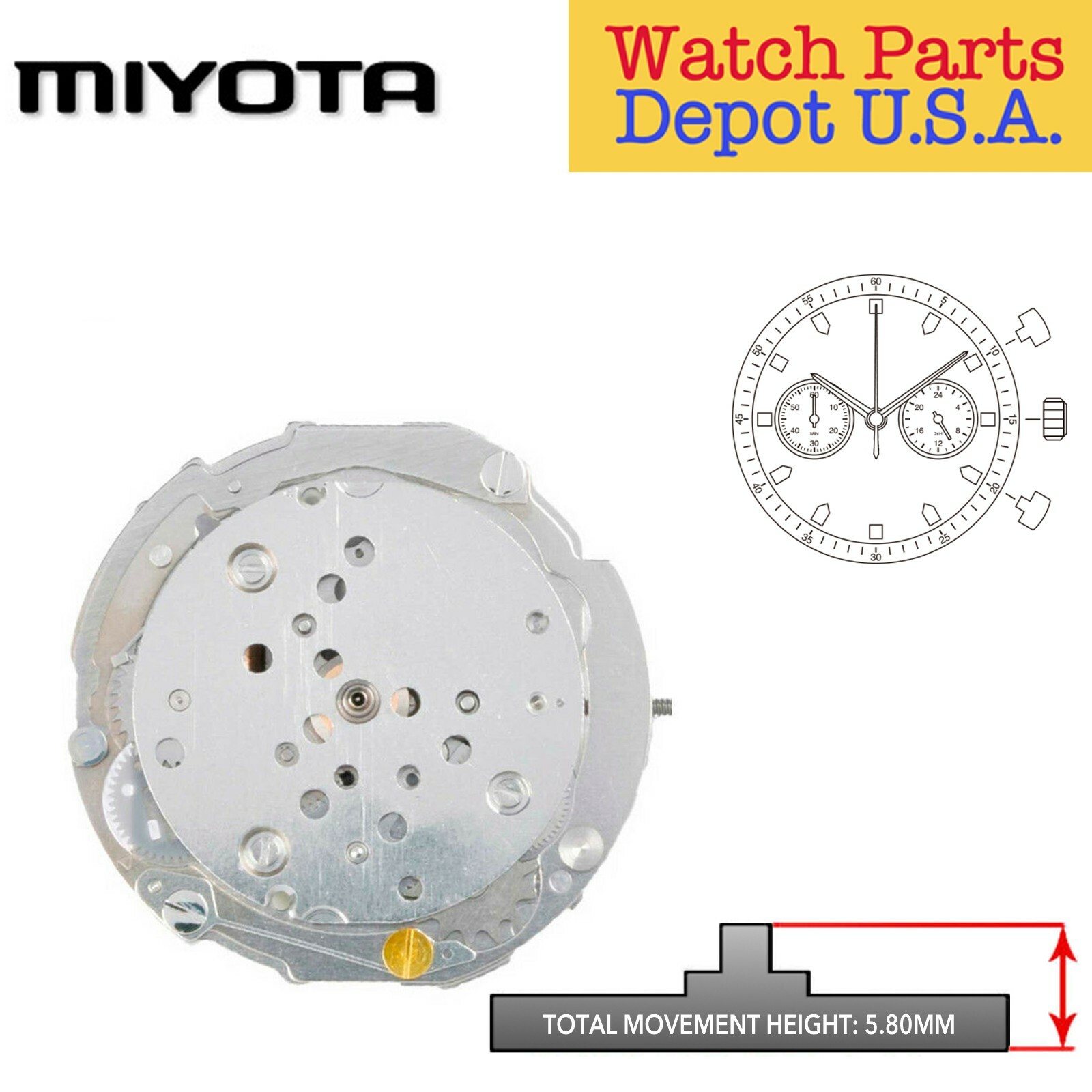 Original Miyota 4P20 Japan Quartz Movement, 3 Hands, 2 Eyes NEW!