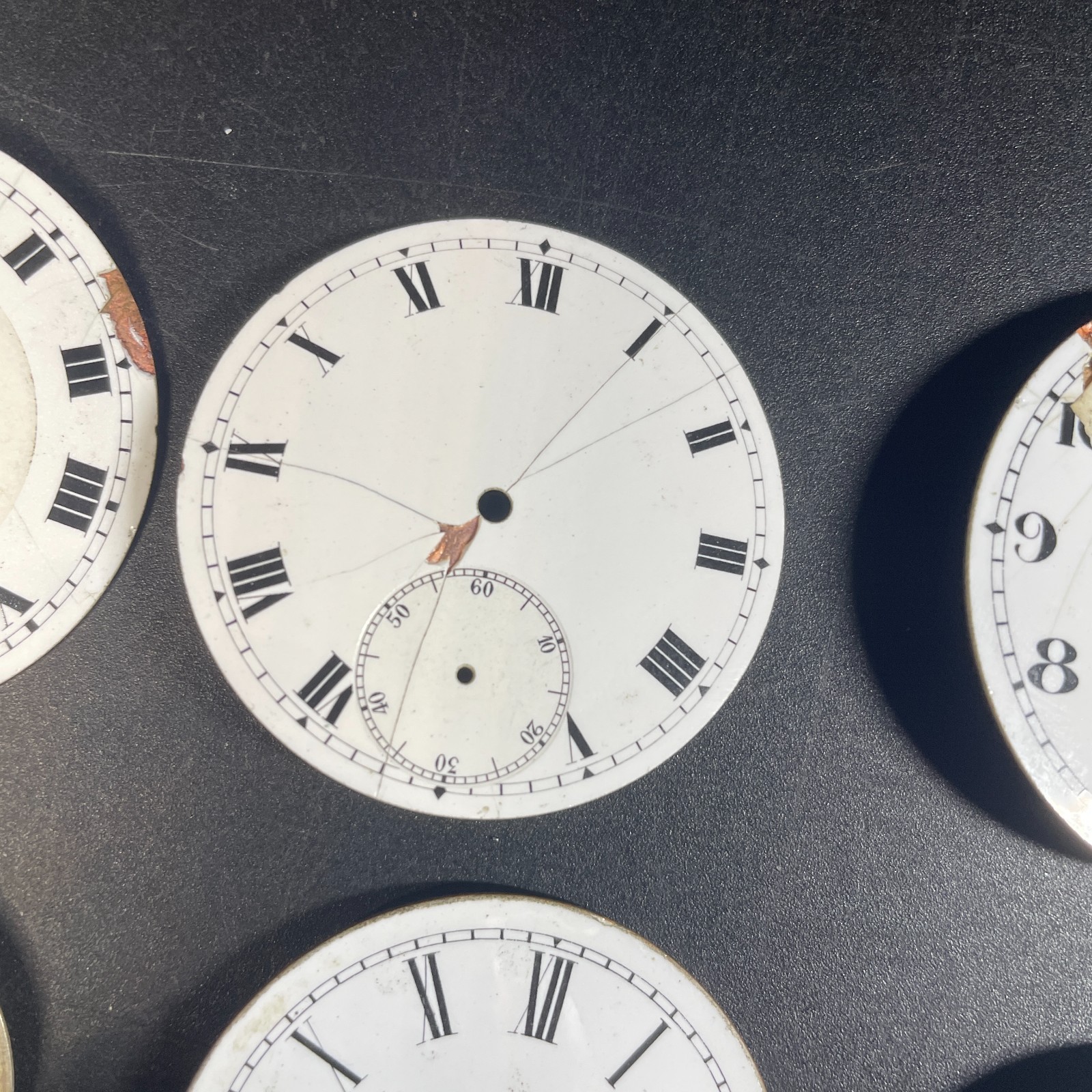 Pocket Watch x 6 Dial White Enamel Roman Face Horologist Art Replacement Faces