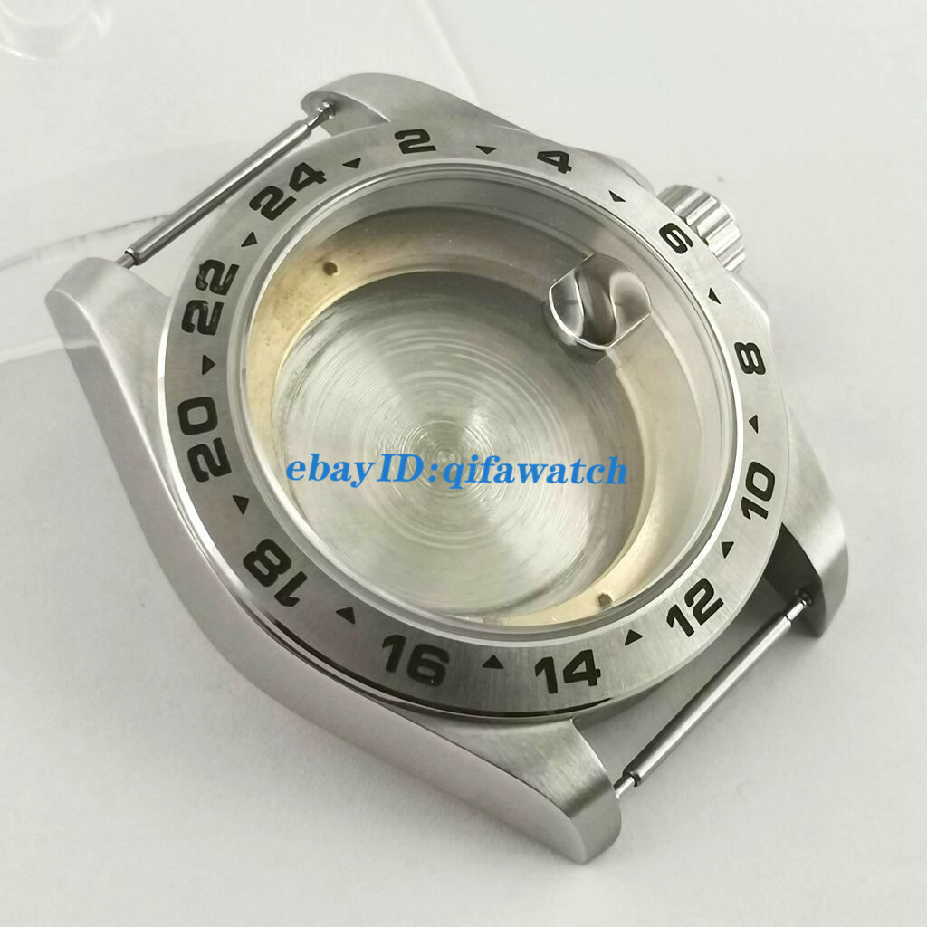 43mm silver watch case steel fixed bezel Fit ETA 2836,8215 821A,DG2813/3804 move