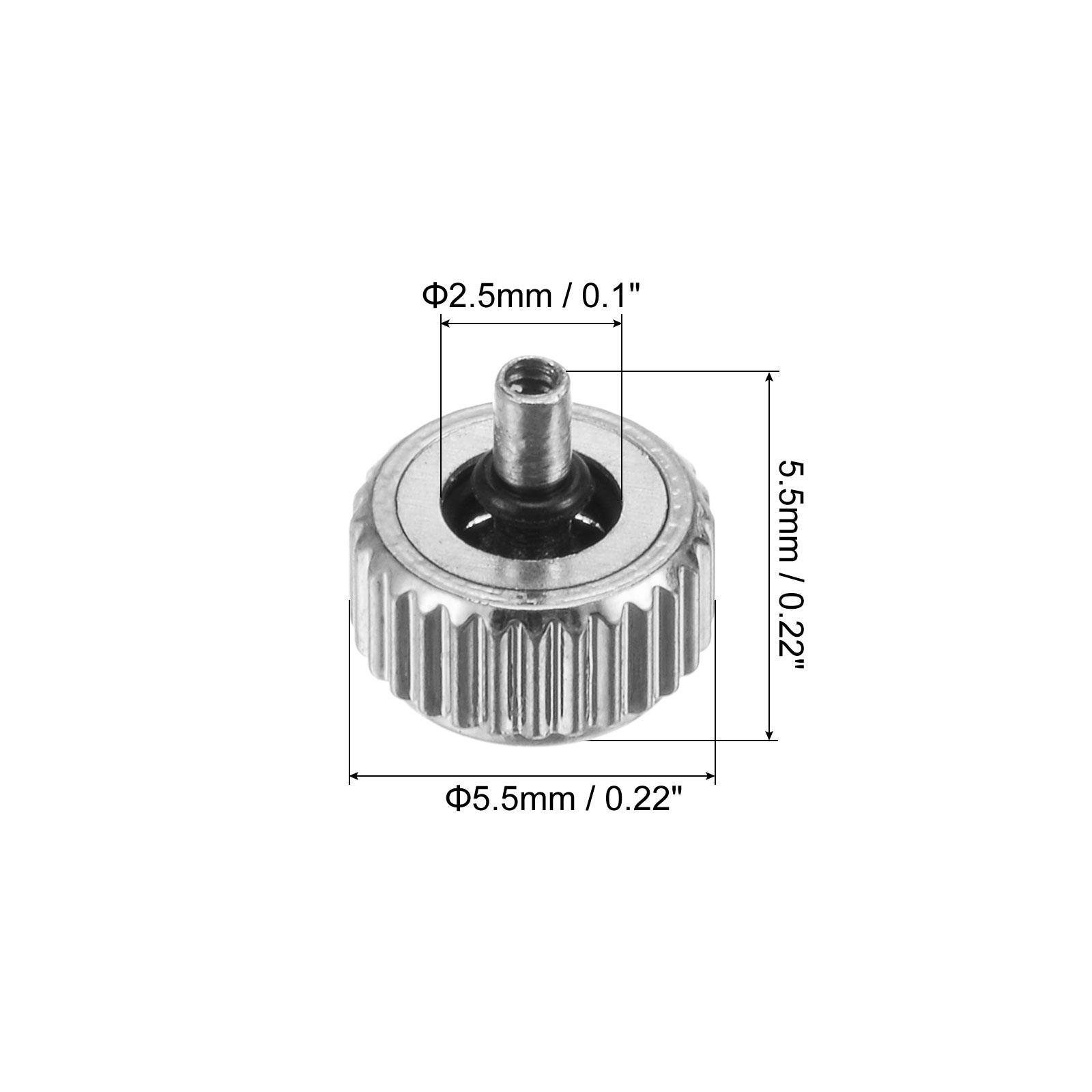 2Pcs 5.5×5.5mm Watch Crown SUS304 Flat Head Long Stem 2.5mm ID Silver Tone