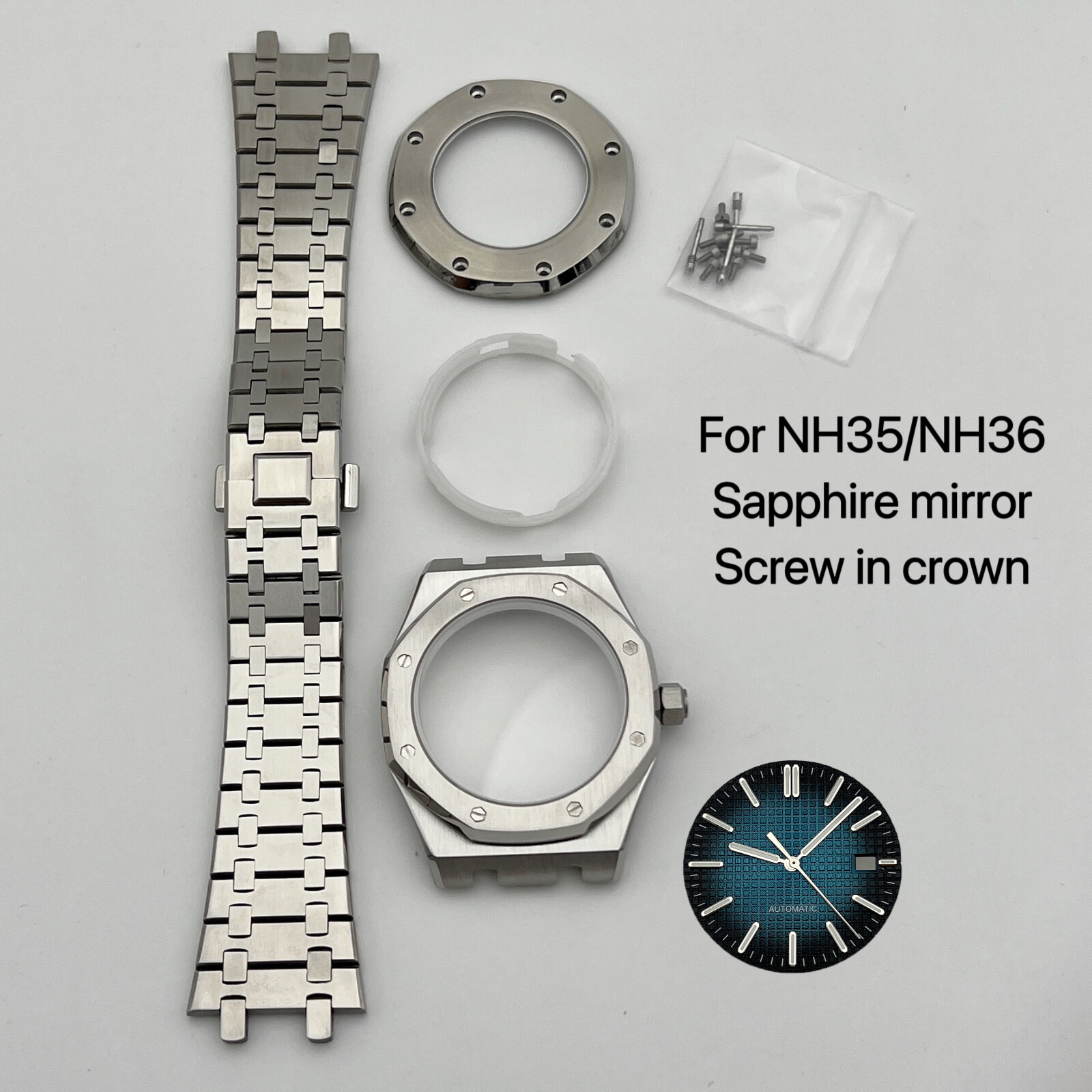 NH35 Case 41mm + Strap + Dial+hand Sapphire Glass for NH35/NH36 Movement