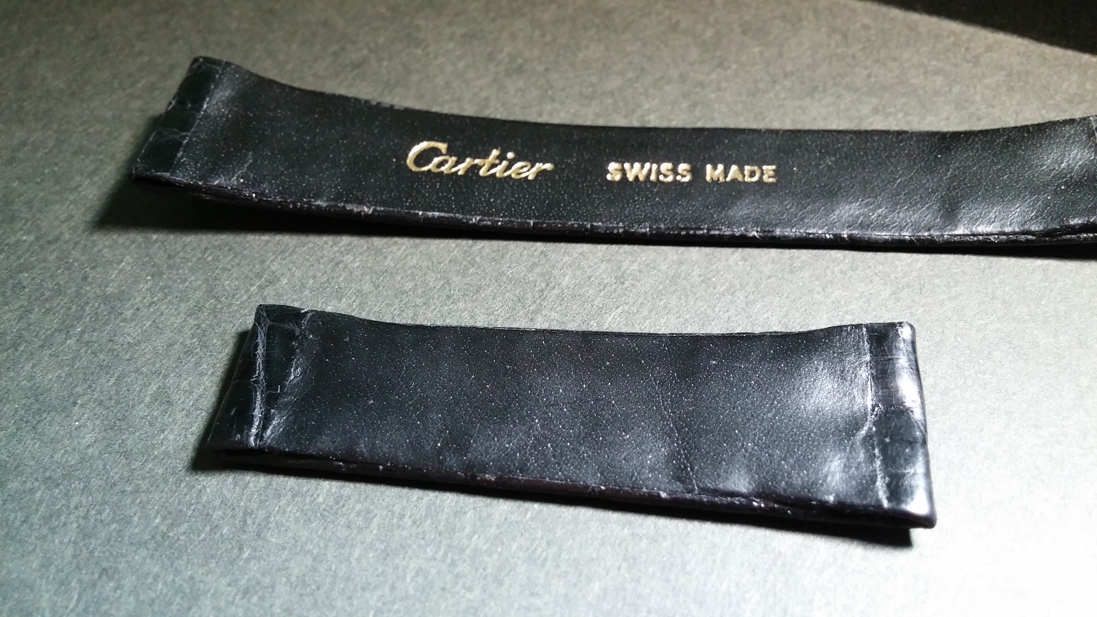 Original Must de Cartier Band 17x14mm SHINY BLACK Crocodile for DEPLOYMENT BUCKL