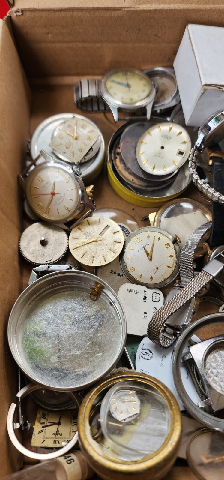 Vintage Pocket & wristband Watches Movements,faces,Crown for parts box #5 W1