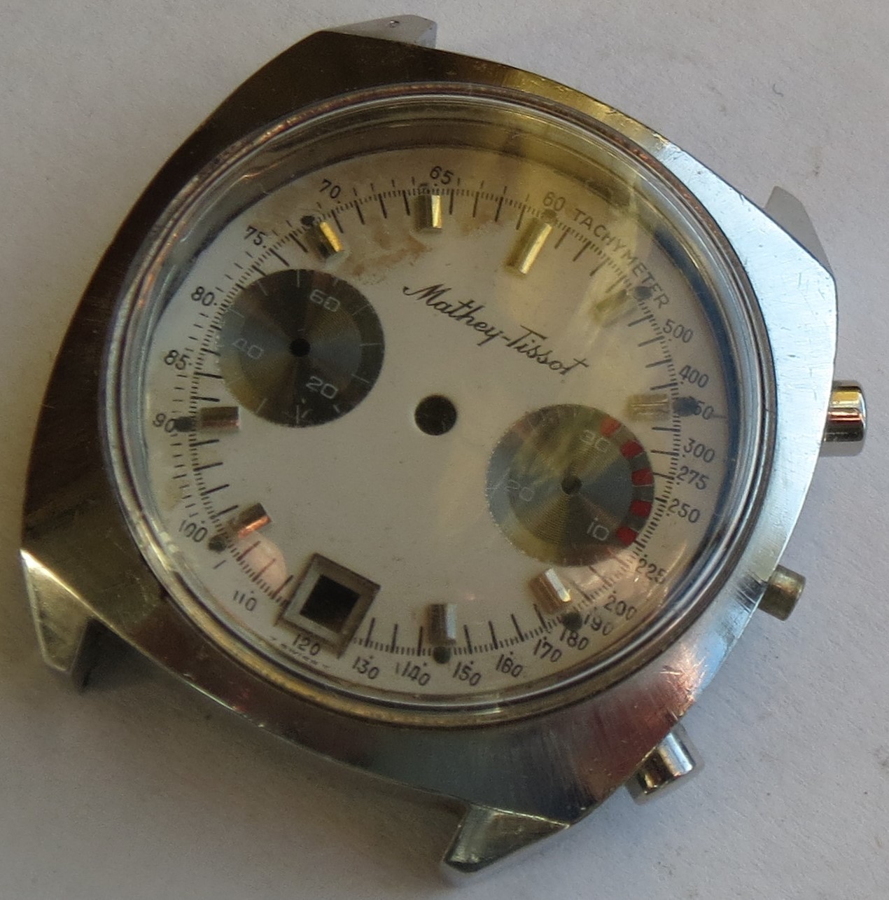 Mathey Tissot chronograph mens wristwatch steel case dial & pushers 37 mm.