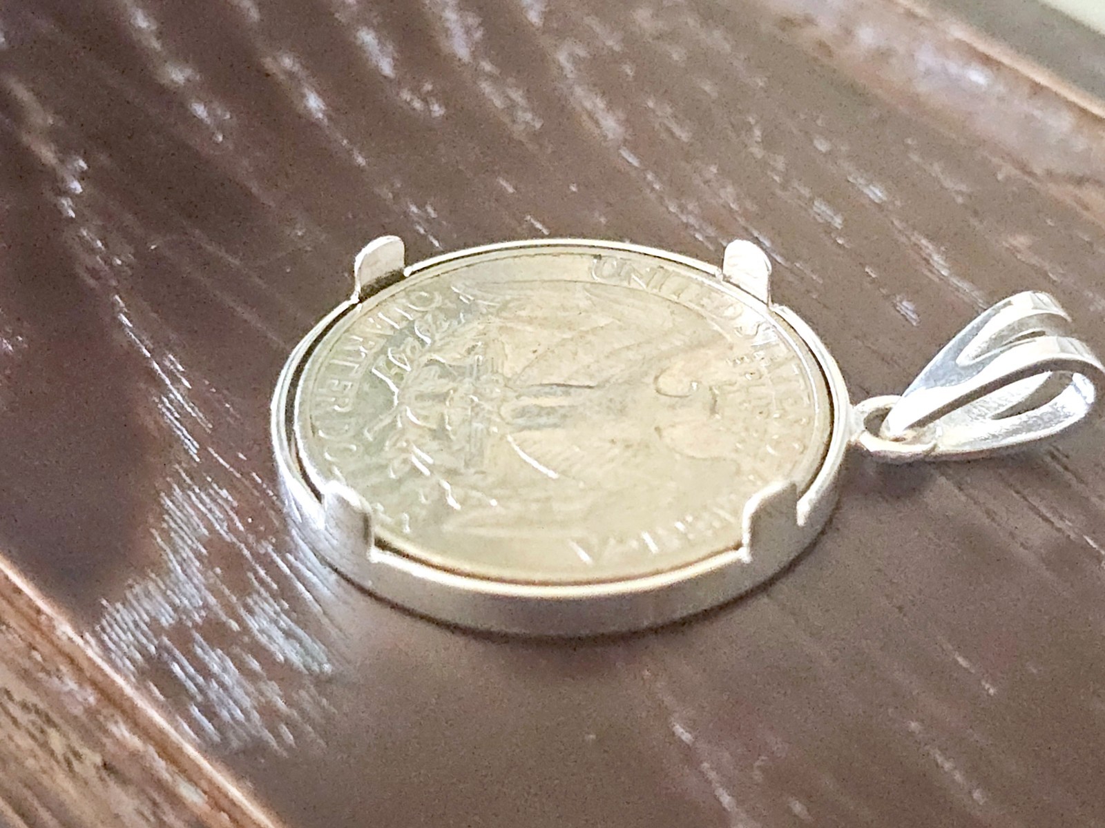925 Sterling Silver Prong Back Simple Bezel for 24mm Quarters 25 Cents Coins