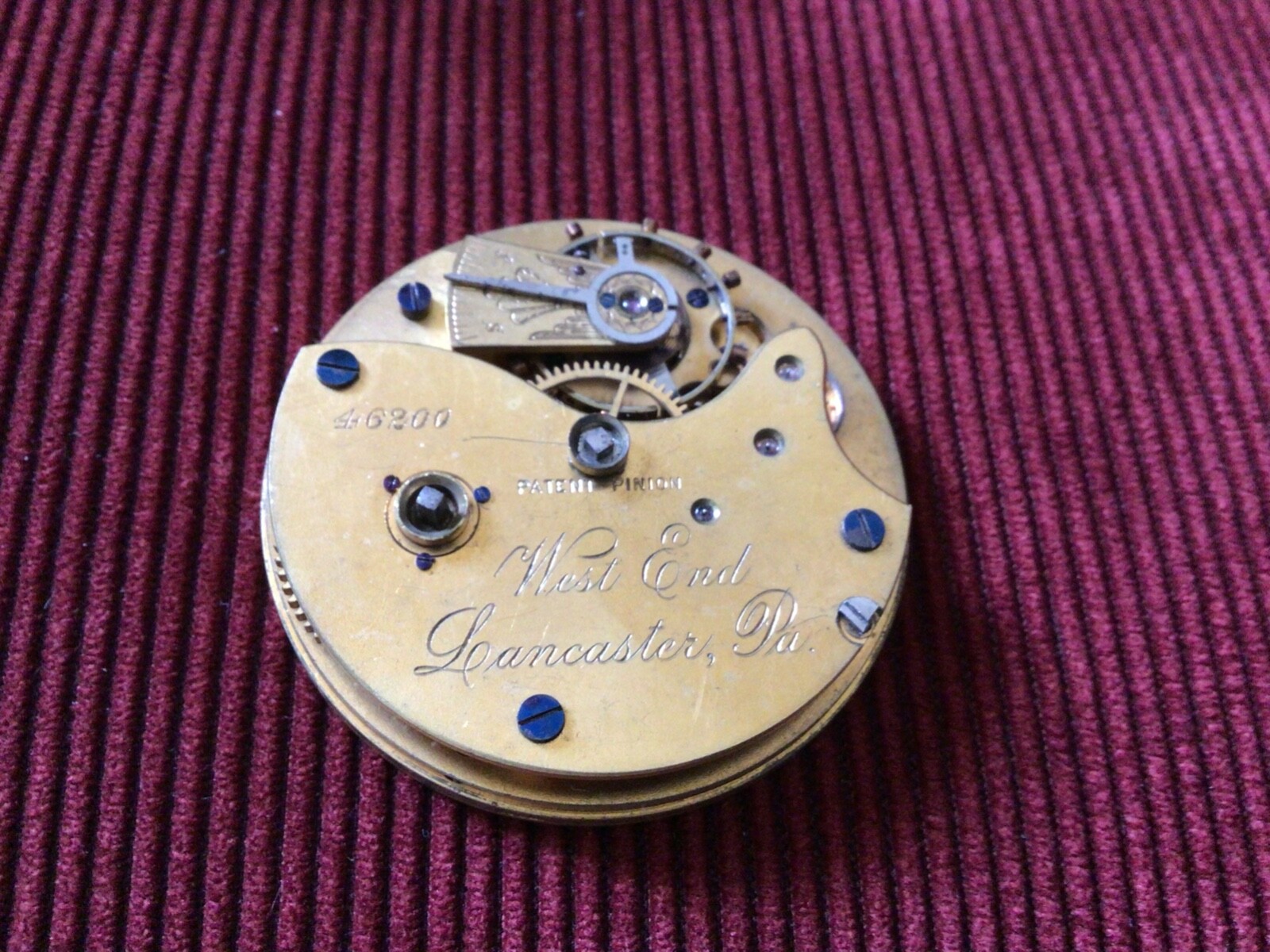 Lancaster Watch Co. “West End” KW. KS. Model 1 10J. 18S. 1881 Gilt Movement, 