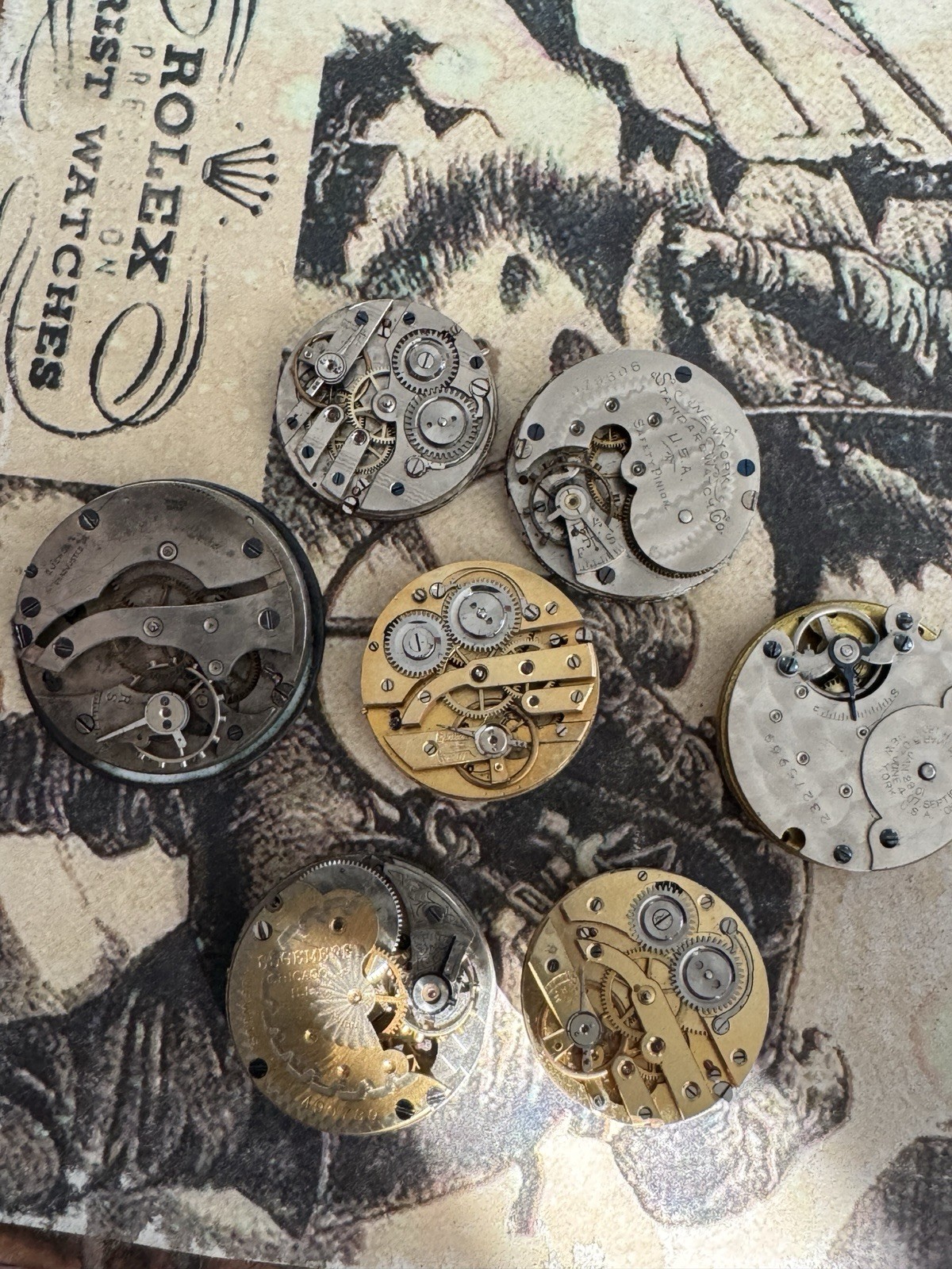 Lot Of 7 Antique Pocket Watch Movements With Porcelain Dials
