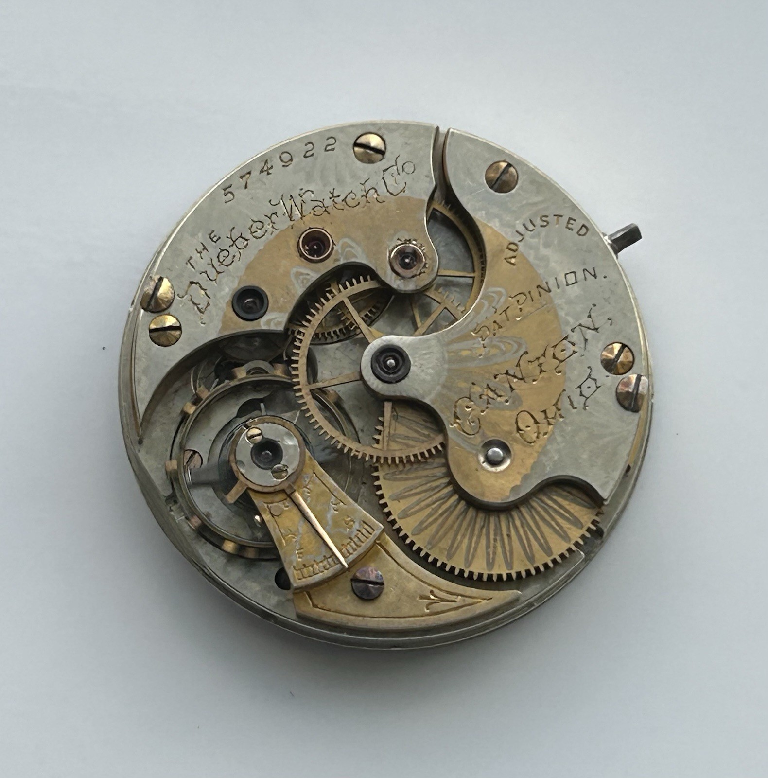 Antique Hampden Pocket Watch Movement – Grade 220 – 17 Jewels – Very Nice Dial