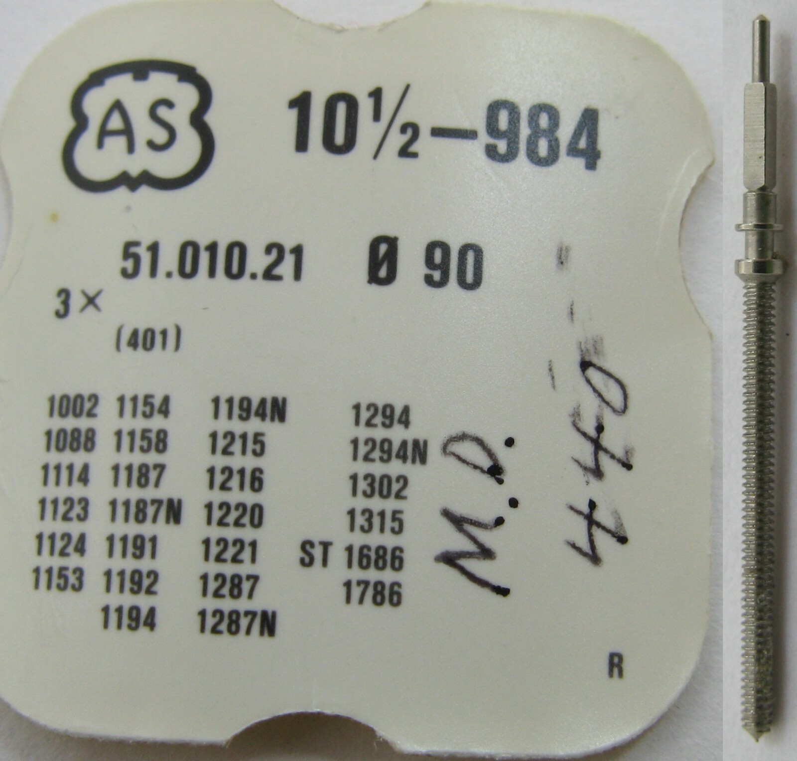 AS 984 1002 1194 1216 … 10 1/2 lignes … watch parts winding stem #401 Tap 10