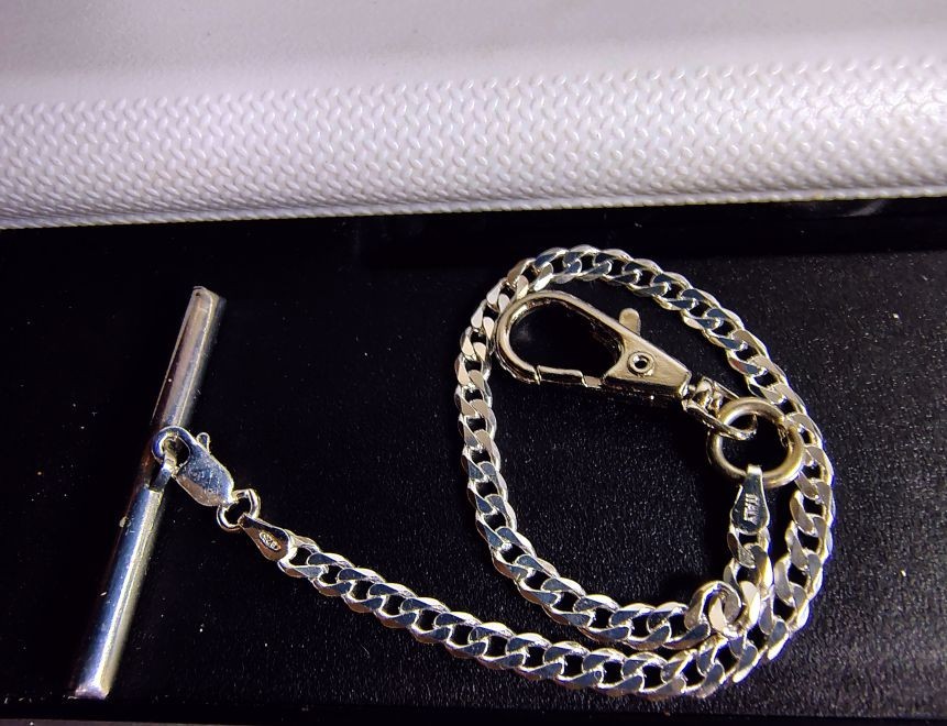 Solid 925 Sterling Silver Pocket Watch Wide Link Chain – Toggle Clasp