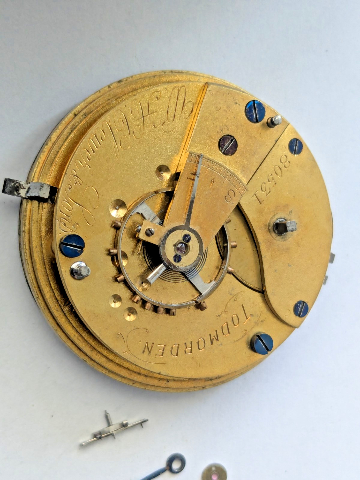 Antique W.H. Clever & Sons Todmorden English Pocket Watch Movement Dial 46mm F16
