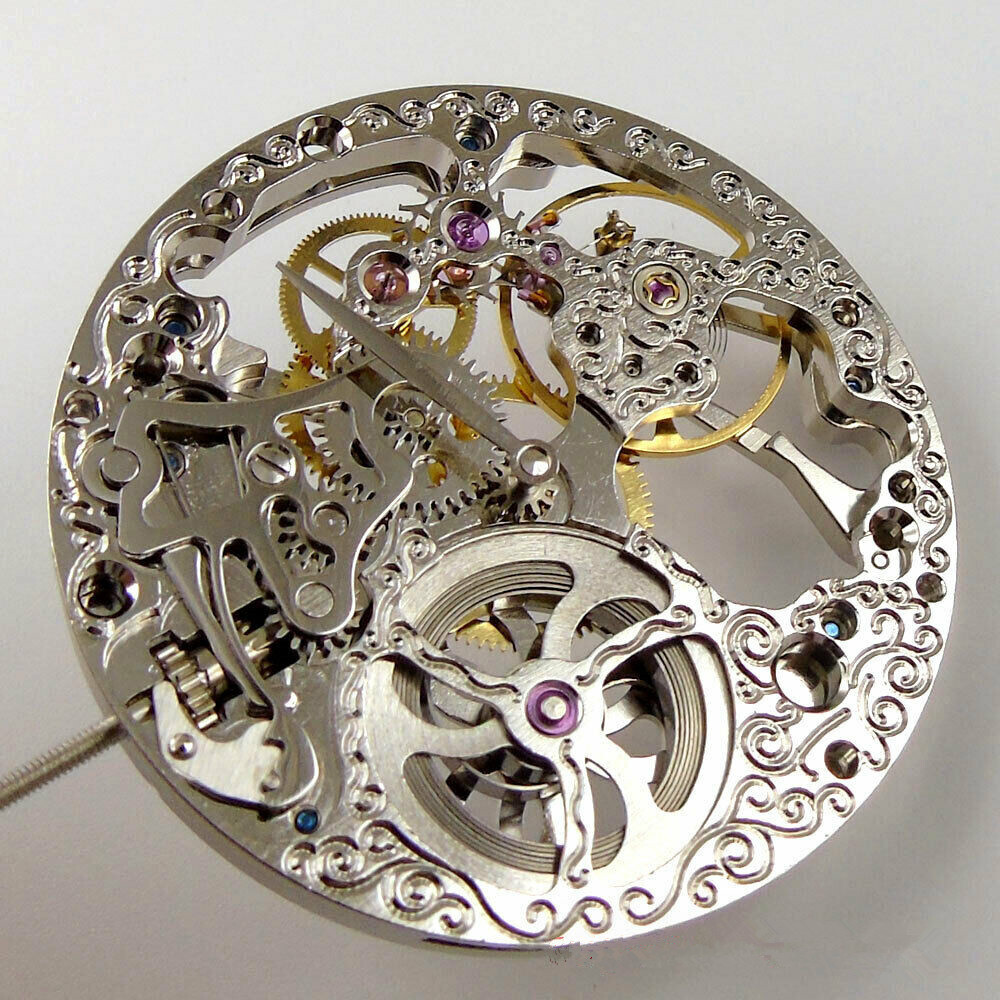 17 Jewels Mechanical Silver Skeleton Hand Winding Watch Movement For ETA 6498
