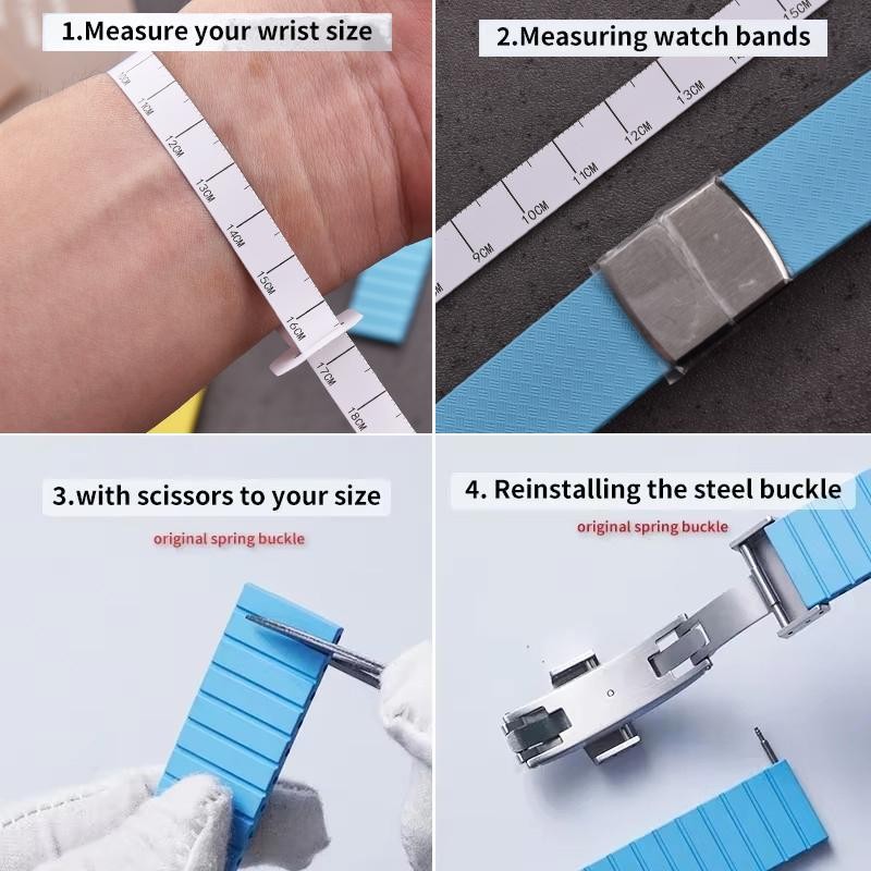 Fkm Fluoro Rubber Watch Strap Quick Release Cut to Size Buckle Band Soft 18-22mm