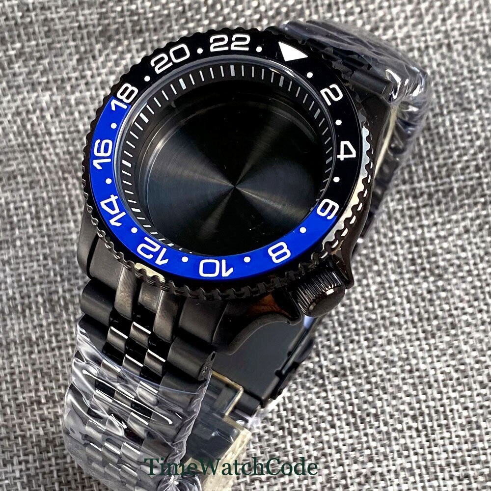 41mm 200m Diver Black PVD Watch Case Fit NH35 NH36 Ceramic Bezel Sapphire Glass