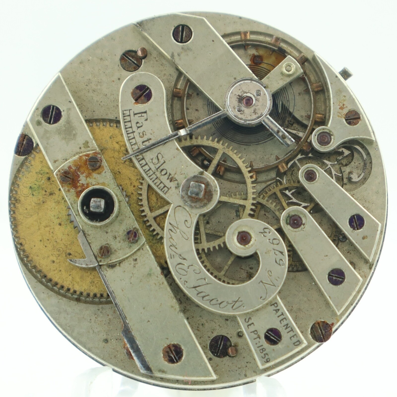 Antique 36mm Charles Jacot 15 Jewel Key Wind Pocket Watch Movement High Grade