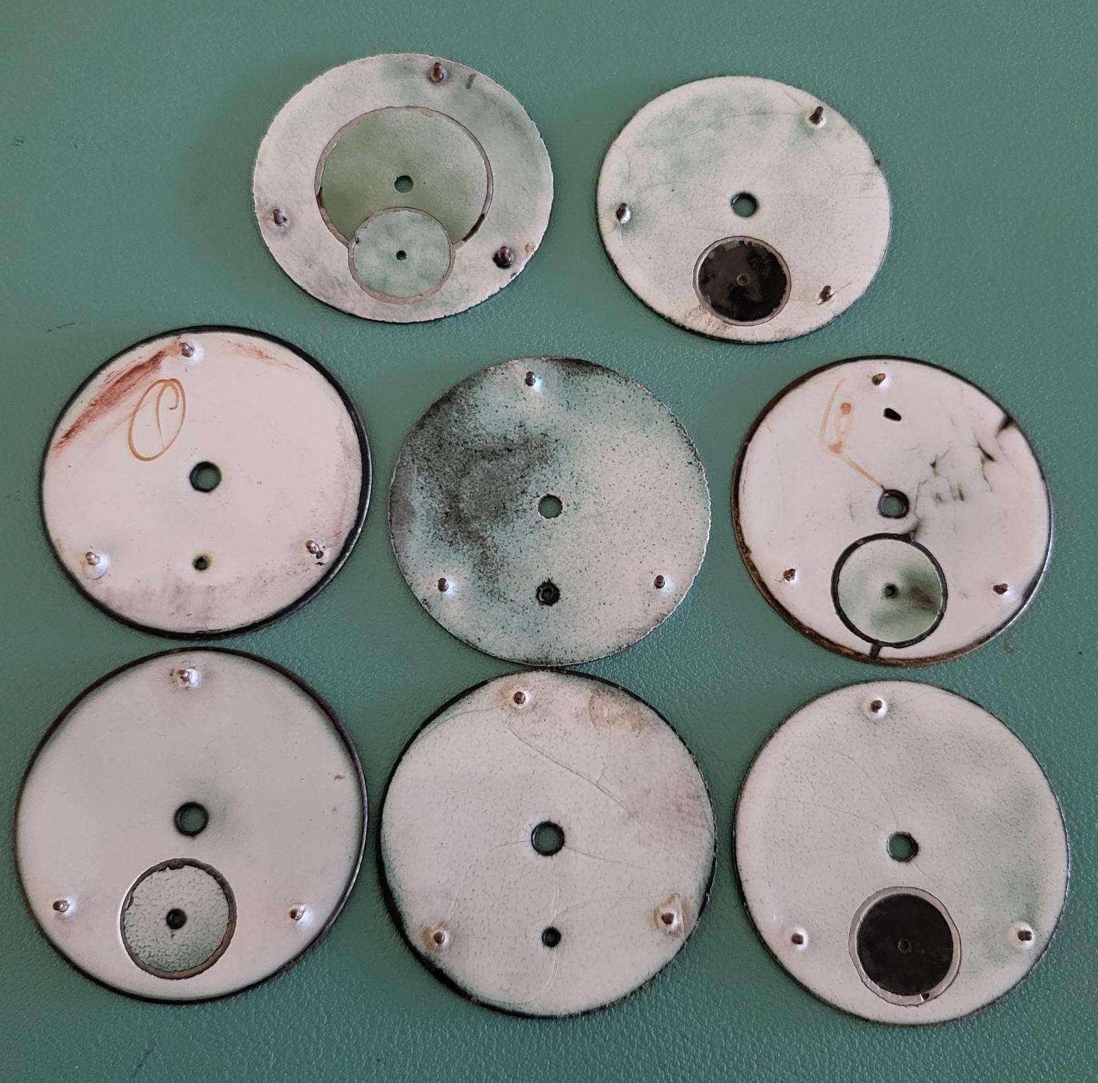 Eight 18s Waltham Enamel Dials For Parts Or Repairs