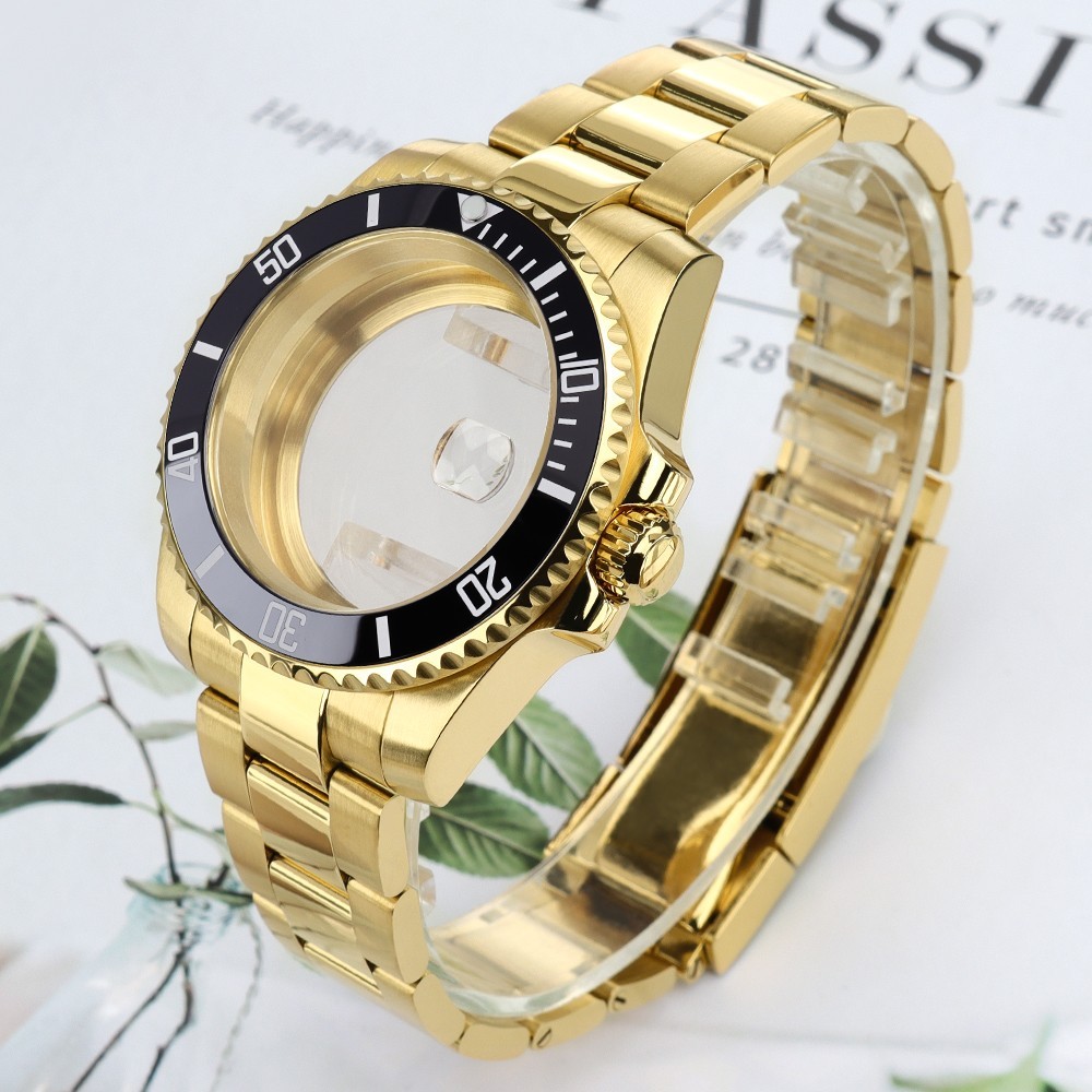 Oyster 40mm Watch Cases Bracelet Sapphire Yacht Bezel For Seiko NH35 Miyota 8215